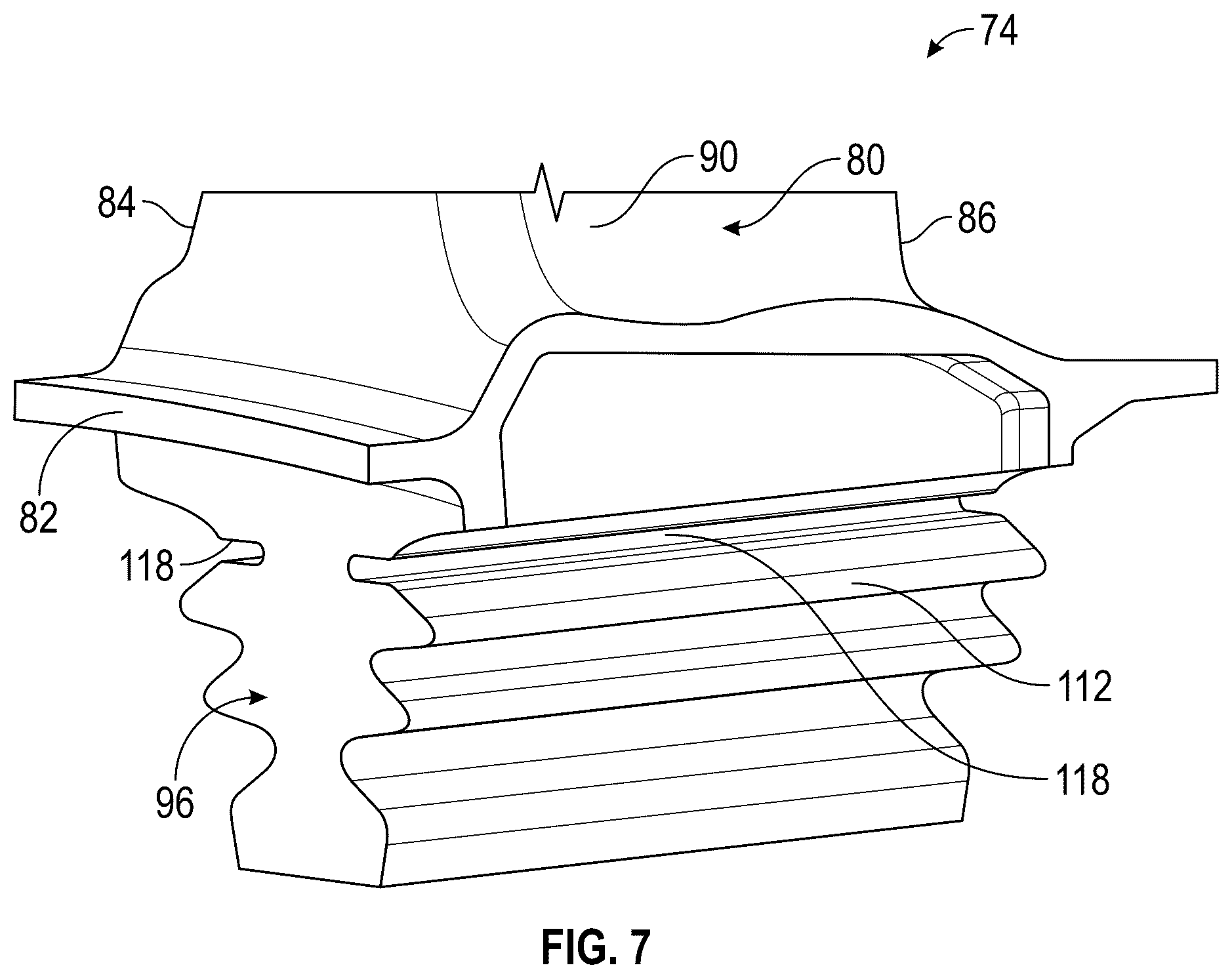 Patent US12134973 Figure 7 – Test blade for gas turbine engine and method of making