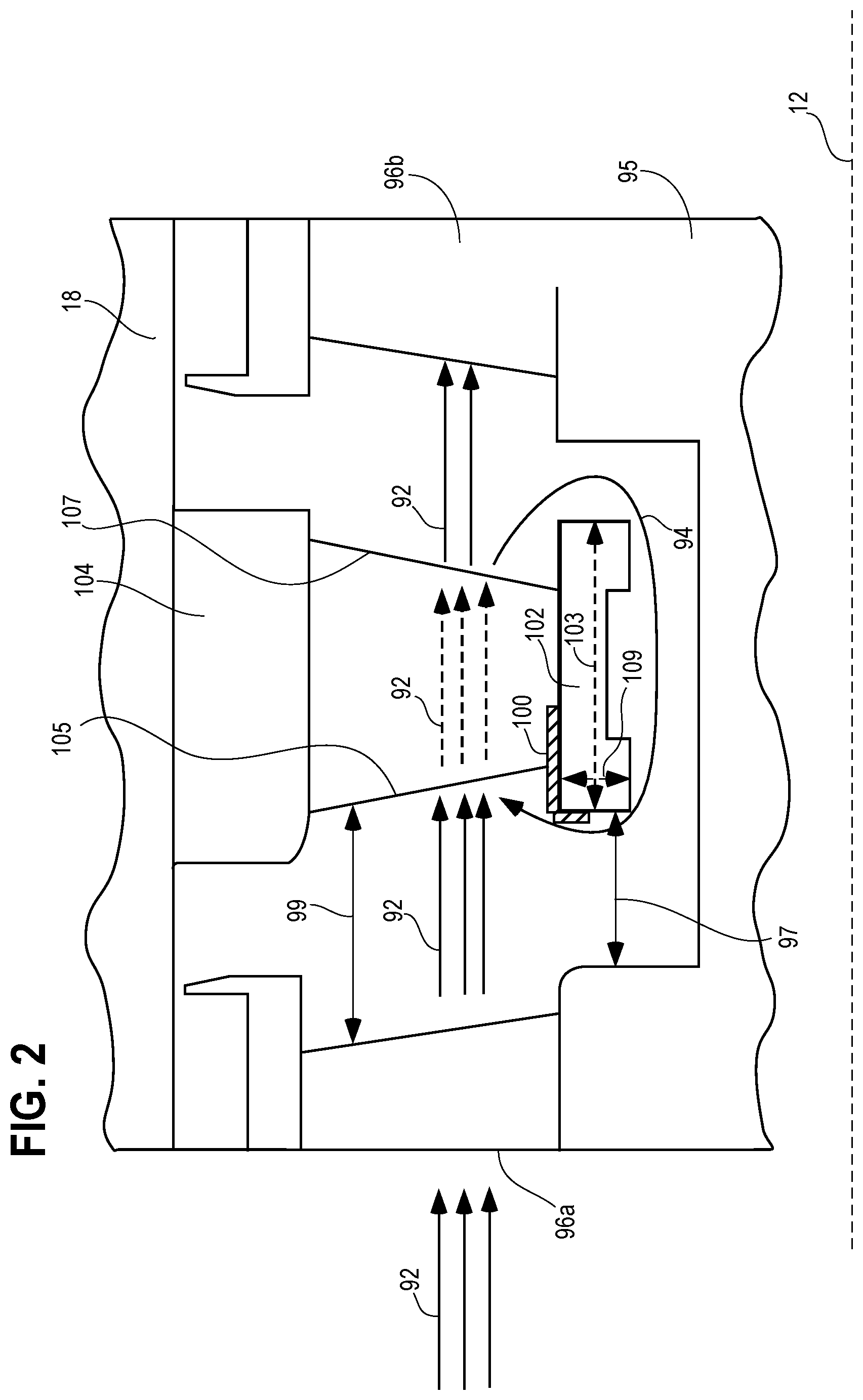 Patent US12134974 Figure 2 – Core air leakage redirection structures for aircraft engines