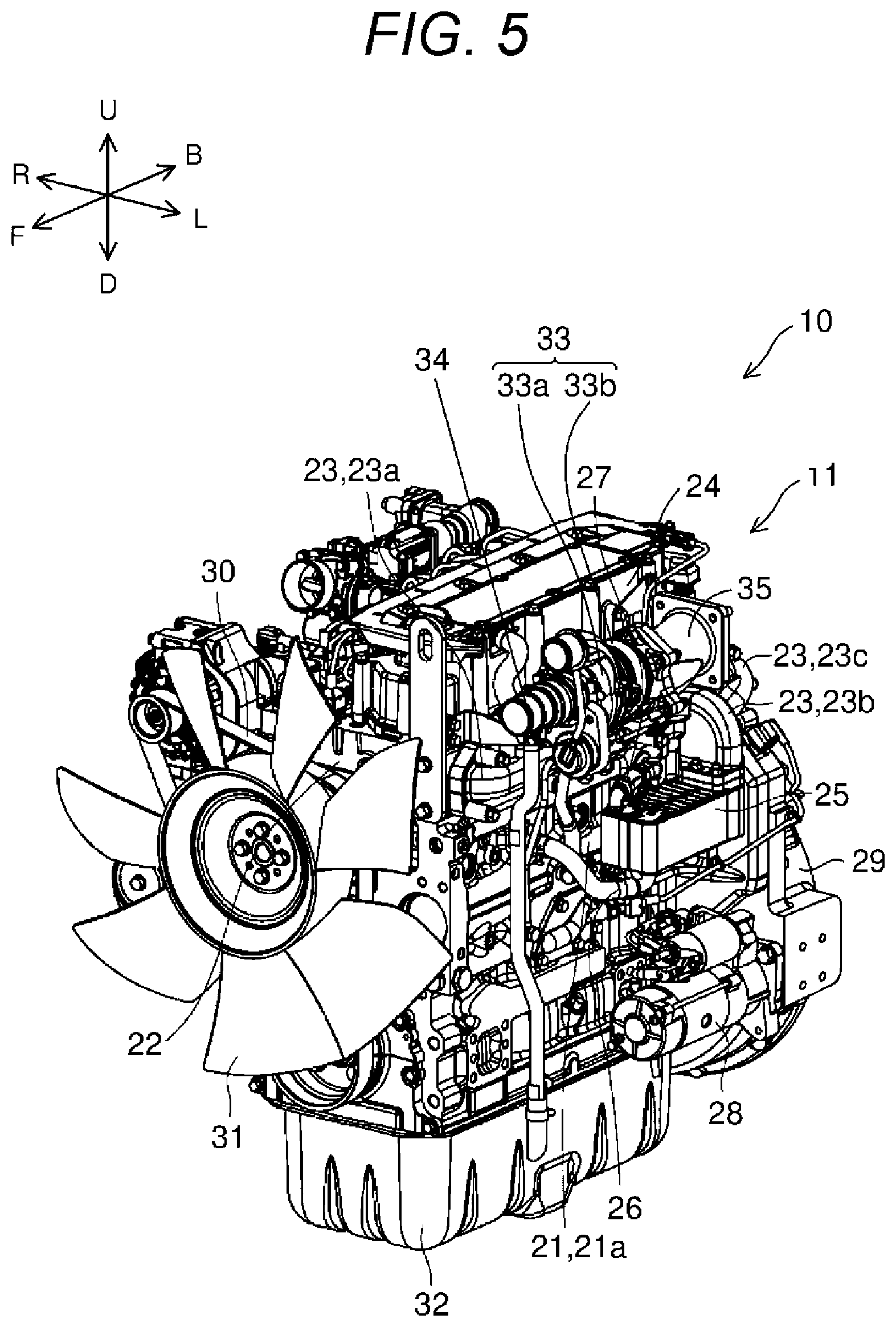 Patent US12134978 Figure 5 – Aftertreatment device and engine