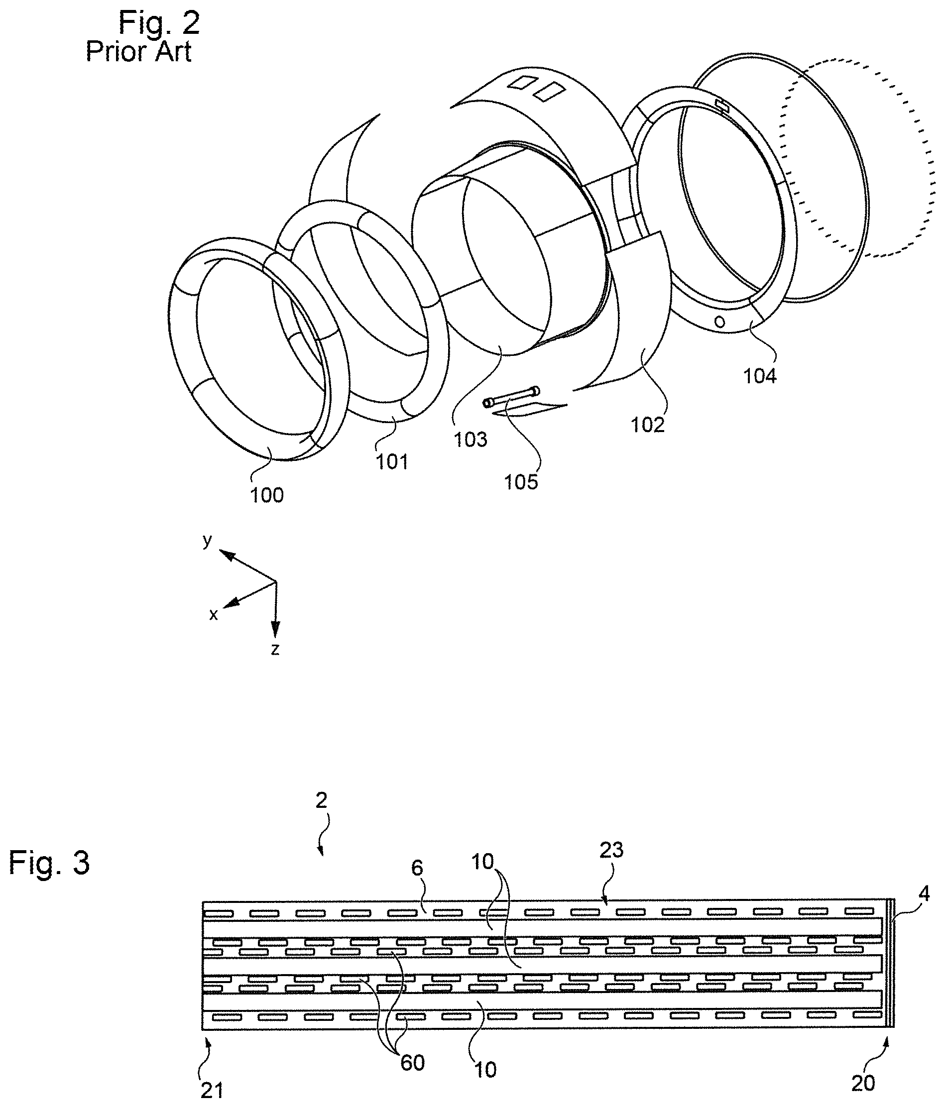 Patent US12134982 Figure 2 – Strip-form acoustic material having an integrated flange, and internal wall of an aircraft air intake made with this material