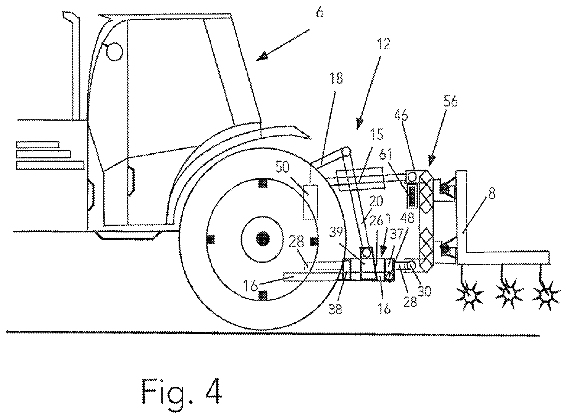 Patent US12137626 Figure 5 – Three-point hitch with attachable implement-actuators
