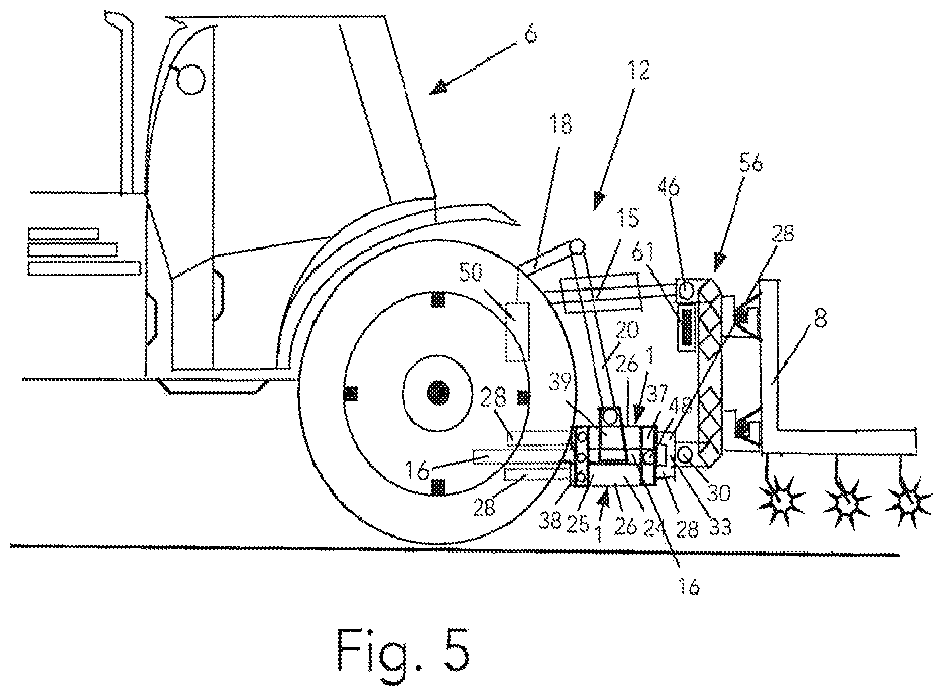 Patent US12137626 Figure 6 – Three-point hitch with attachable implement-actuators