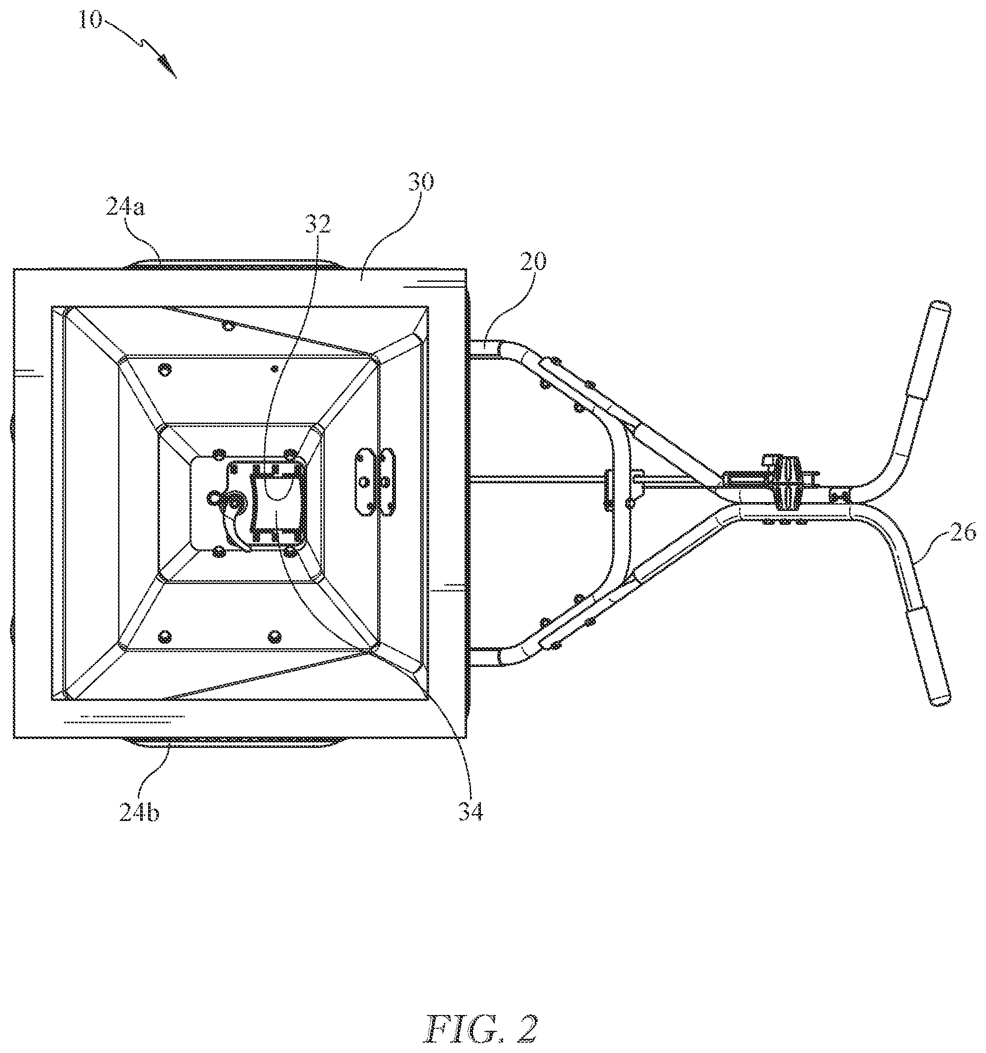 Patent US12137627 Figure 2 – Adjustable deflector assembly for a broadcast spreader