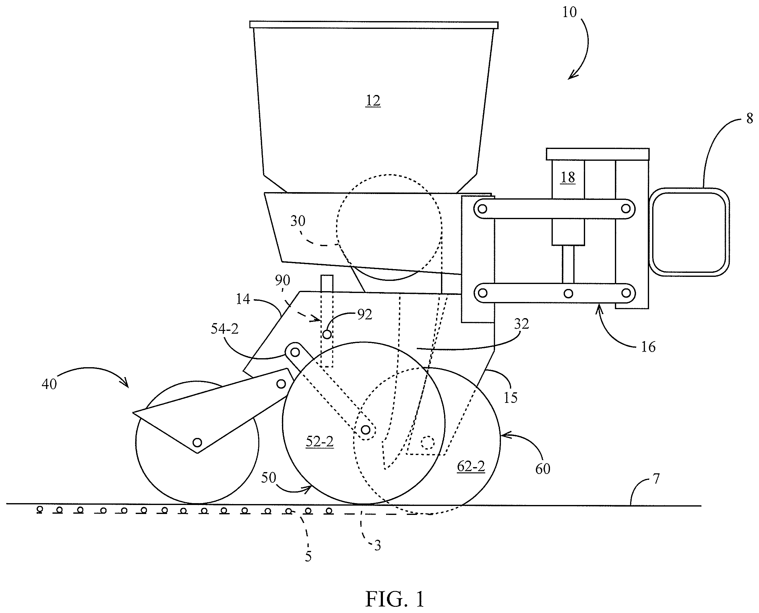 Patent US12137628 Figure 1 – Agricultural trench depth sensing systems, methods, and apparatus