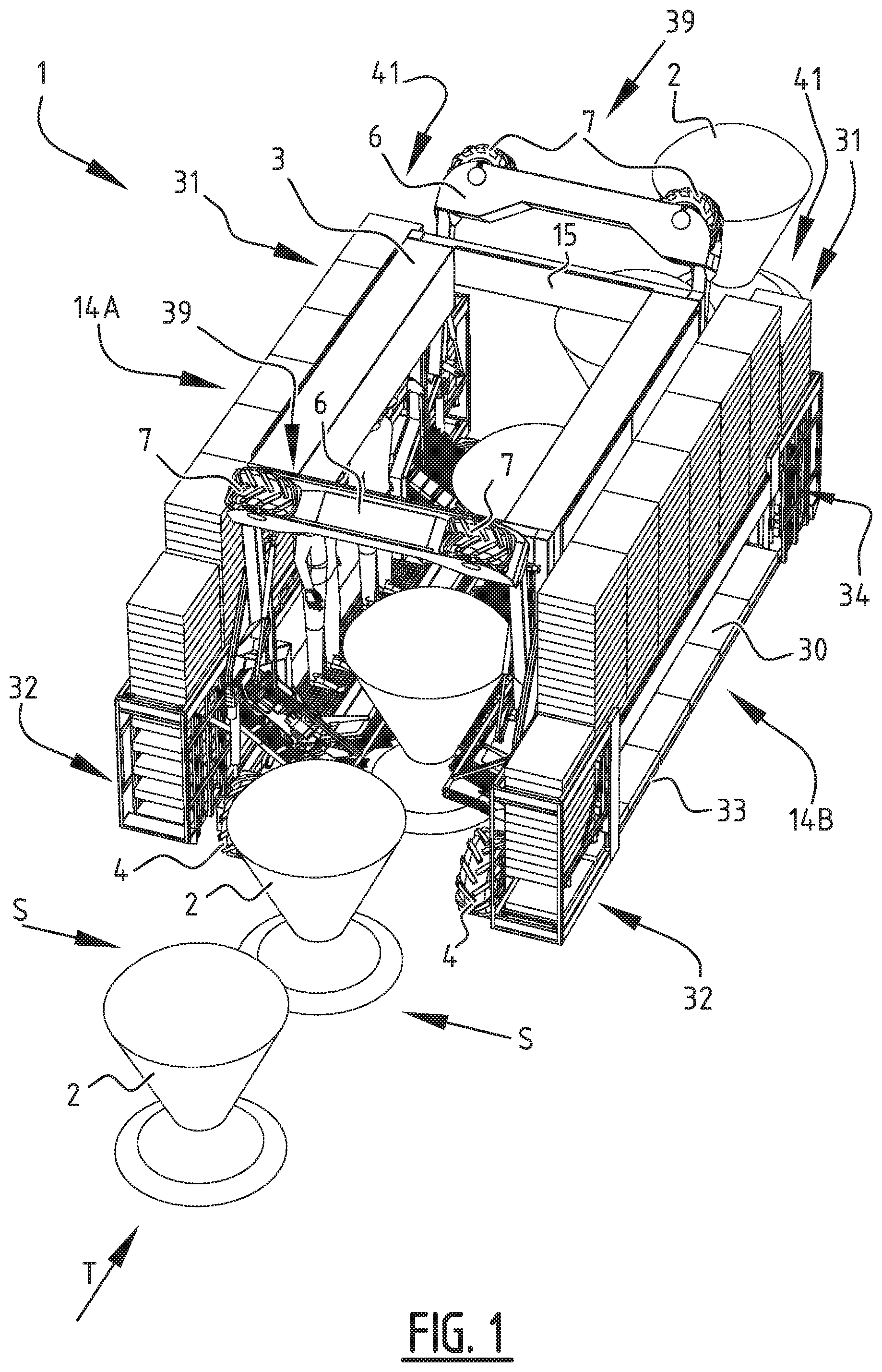 Patent US12137633 Figure 1 – Harvesting device and method for harvesting fruit hanging from a plant