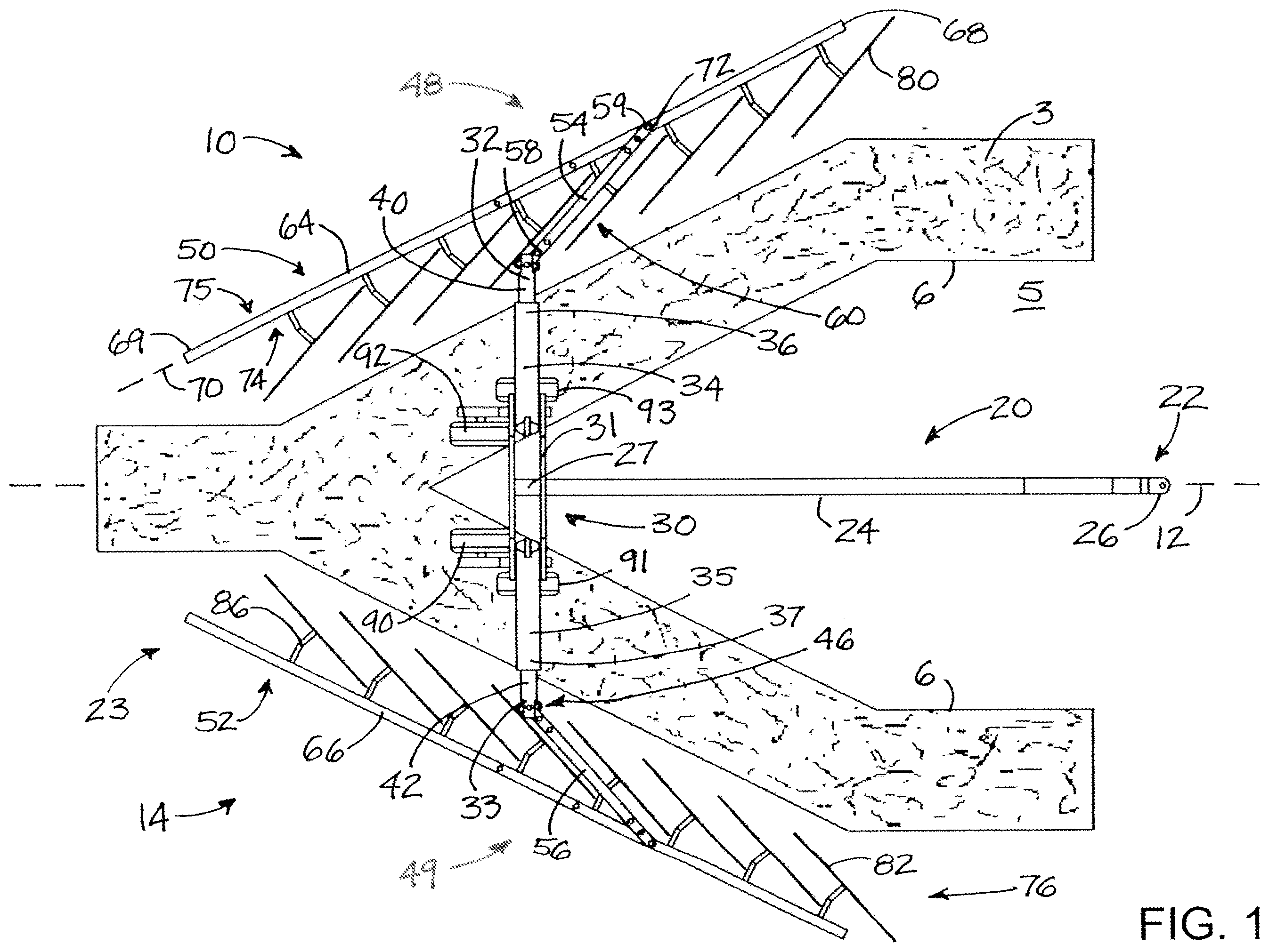 Patent US12137636 Figure 1 – Implement for moving plant material in a field