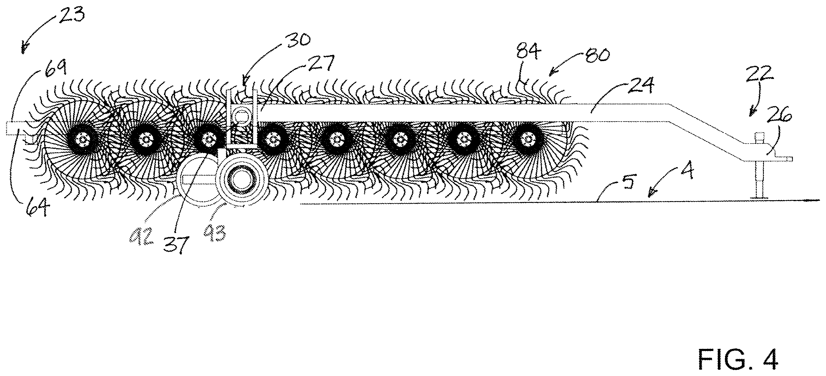Patent US12137636 Figure 4 – Implement for moving plant material in a field