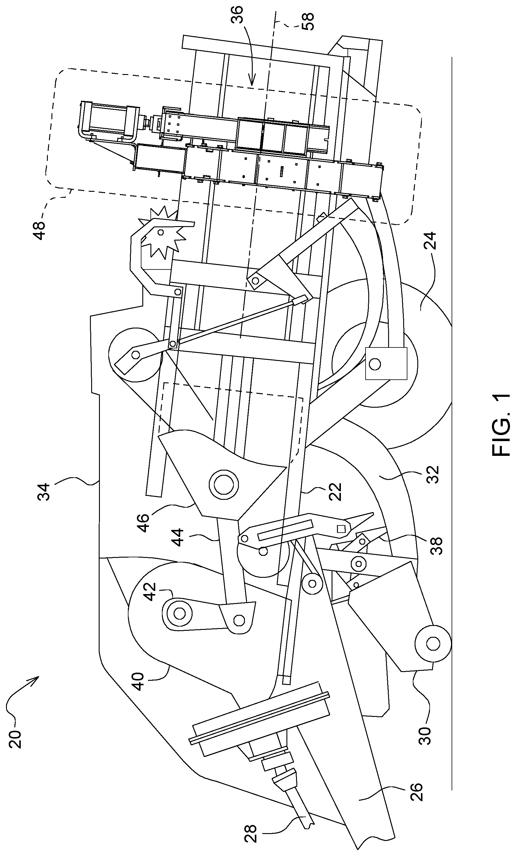 Patent US12137637 Figure 1 – Panel compression system for baler implement