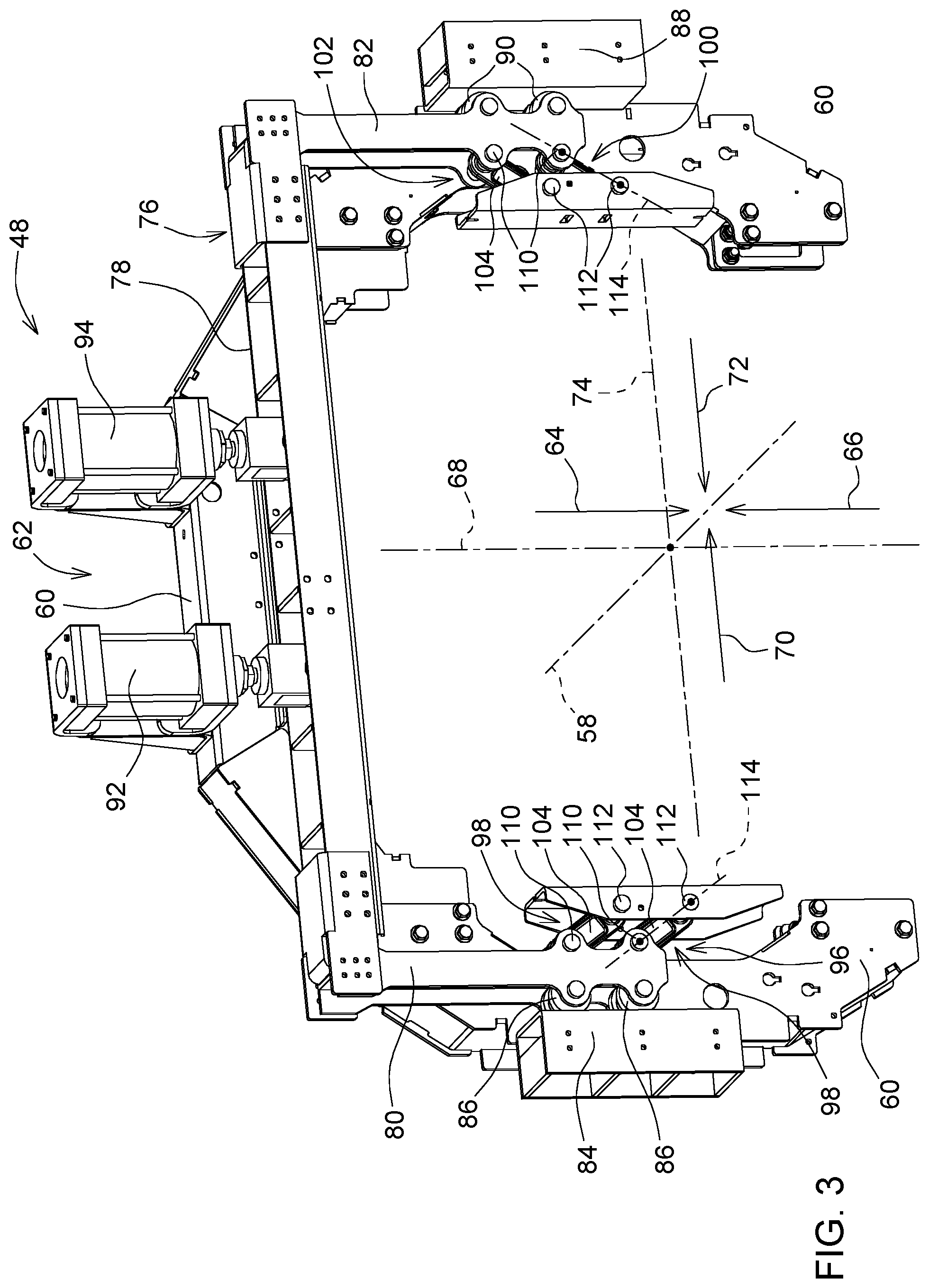 Patent US12137637 Figure 3 – Panel compression system for baler implement