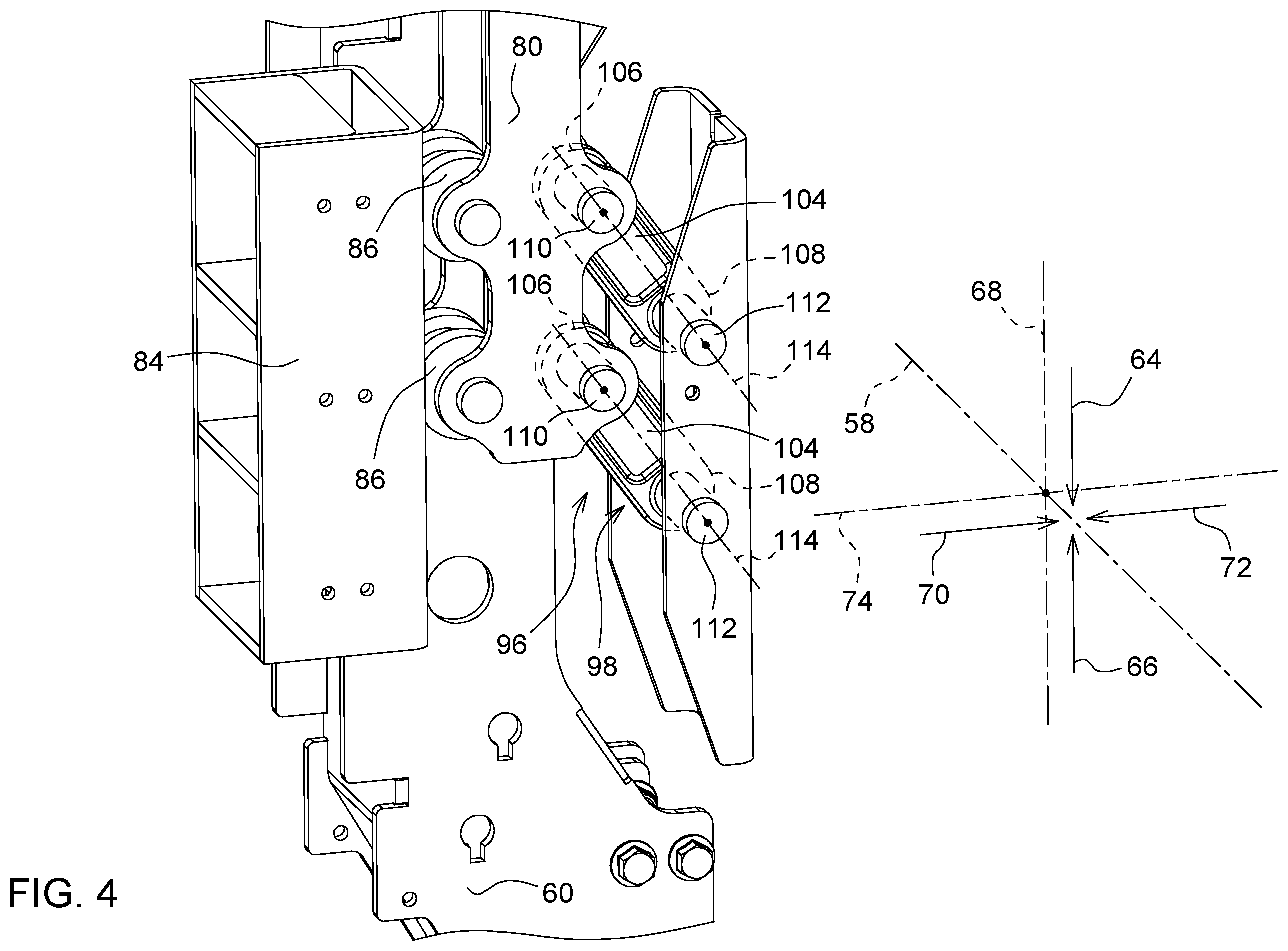 Patent US12137637 Figure 4 – Panel compression system for baler implement