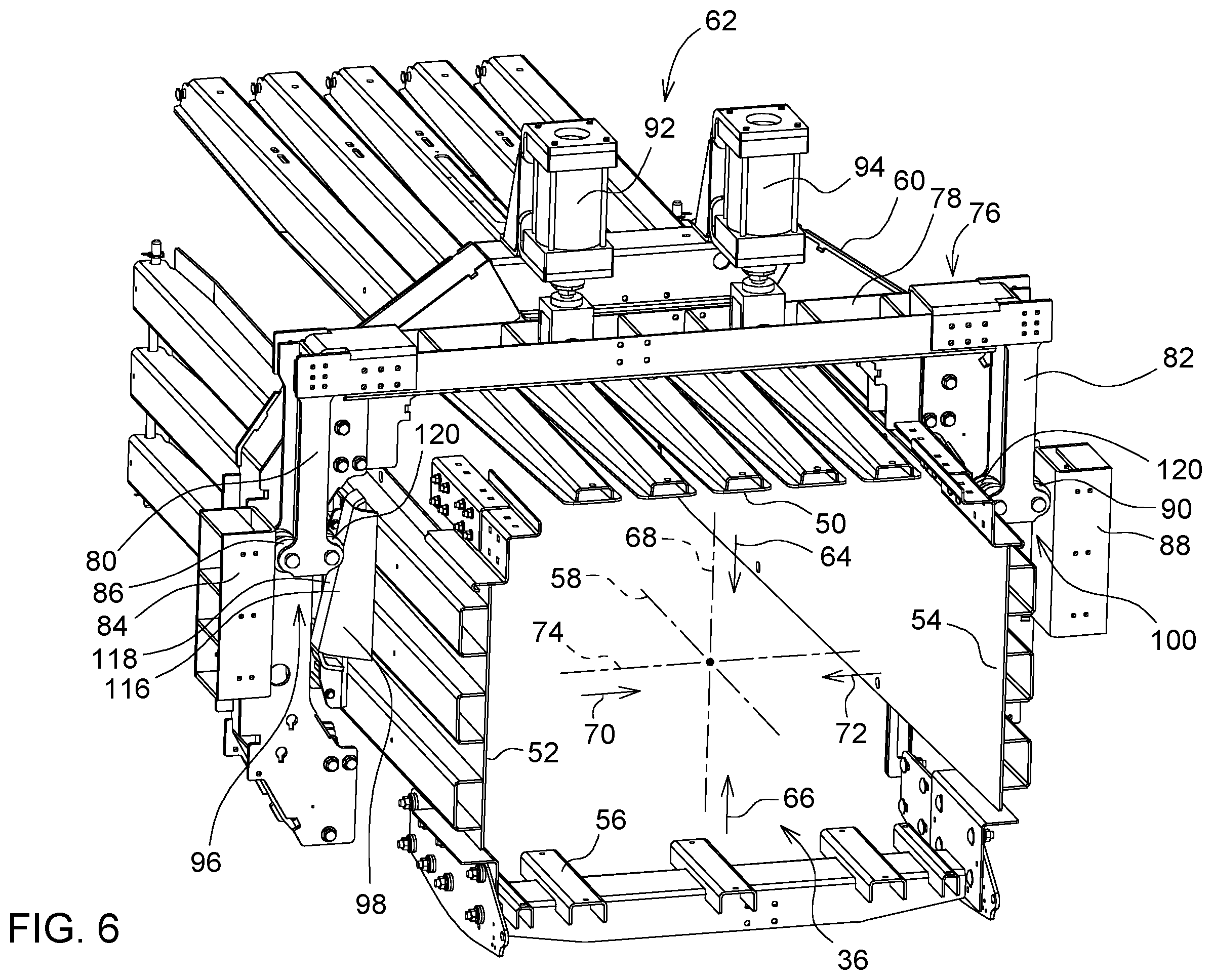 Patent US12137637 Figure 6 – Panel compression system for baler implement
