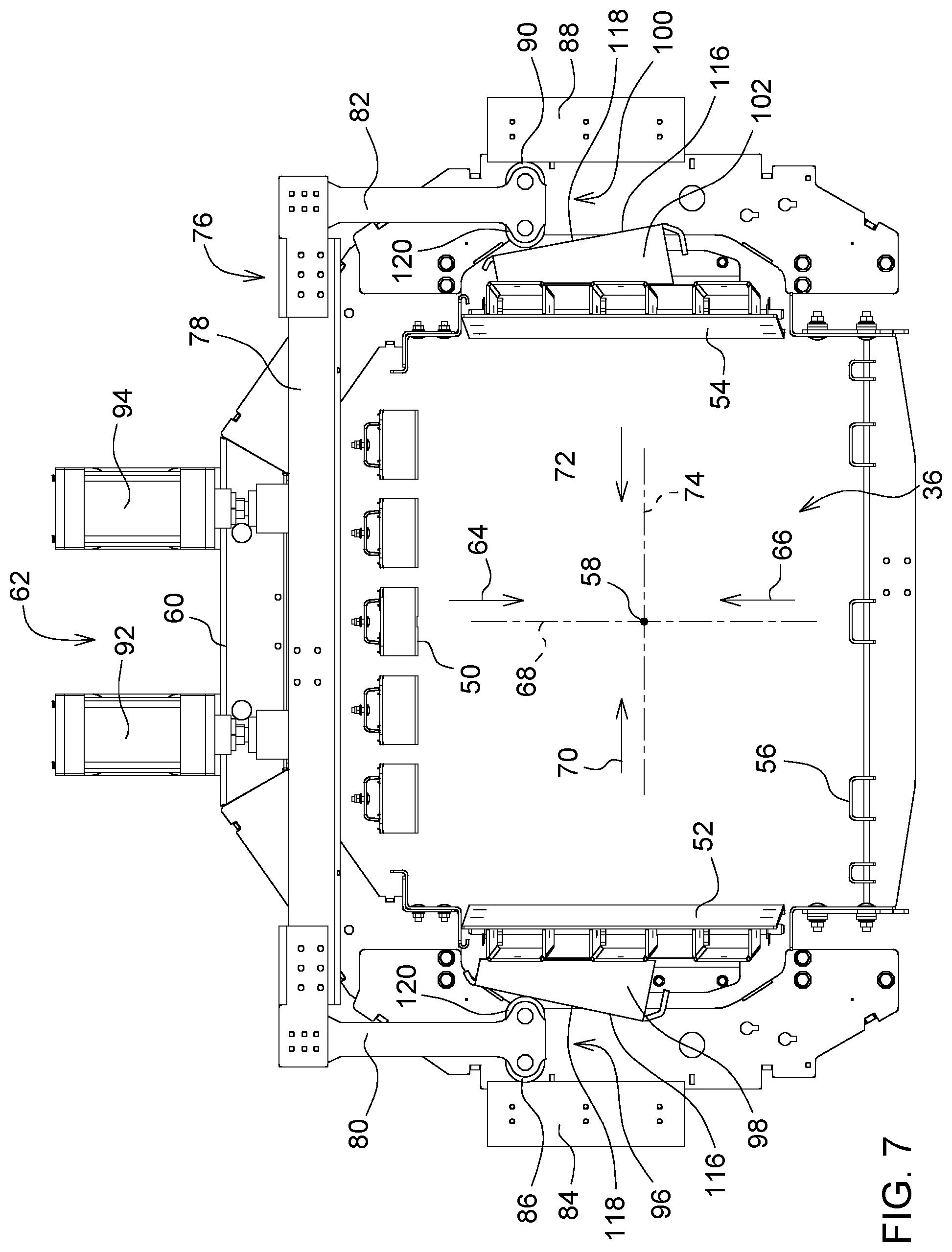 Patent US12137637 Figure 7 – Panel compression system for baler implement