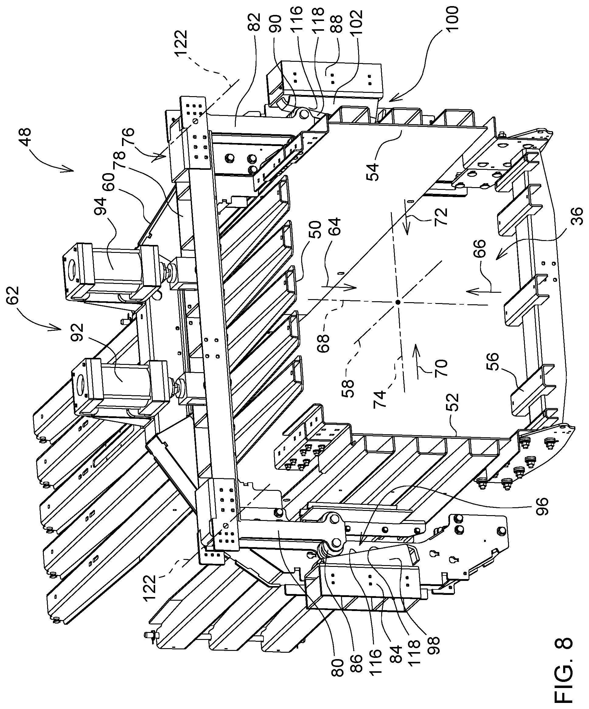 Patent US12137637 Figure 8 – Panel compression system for baler implement