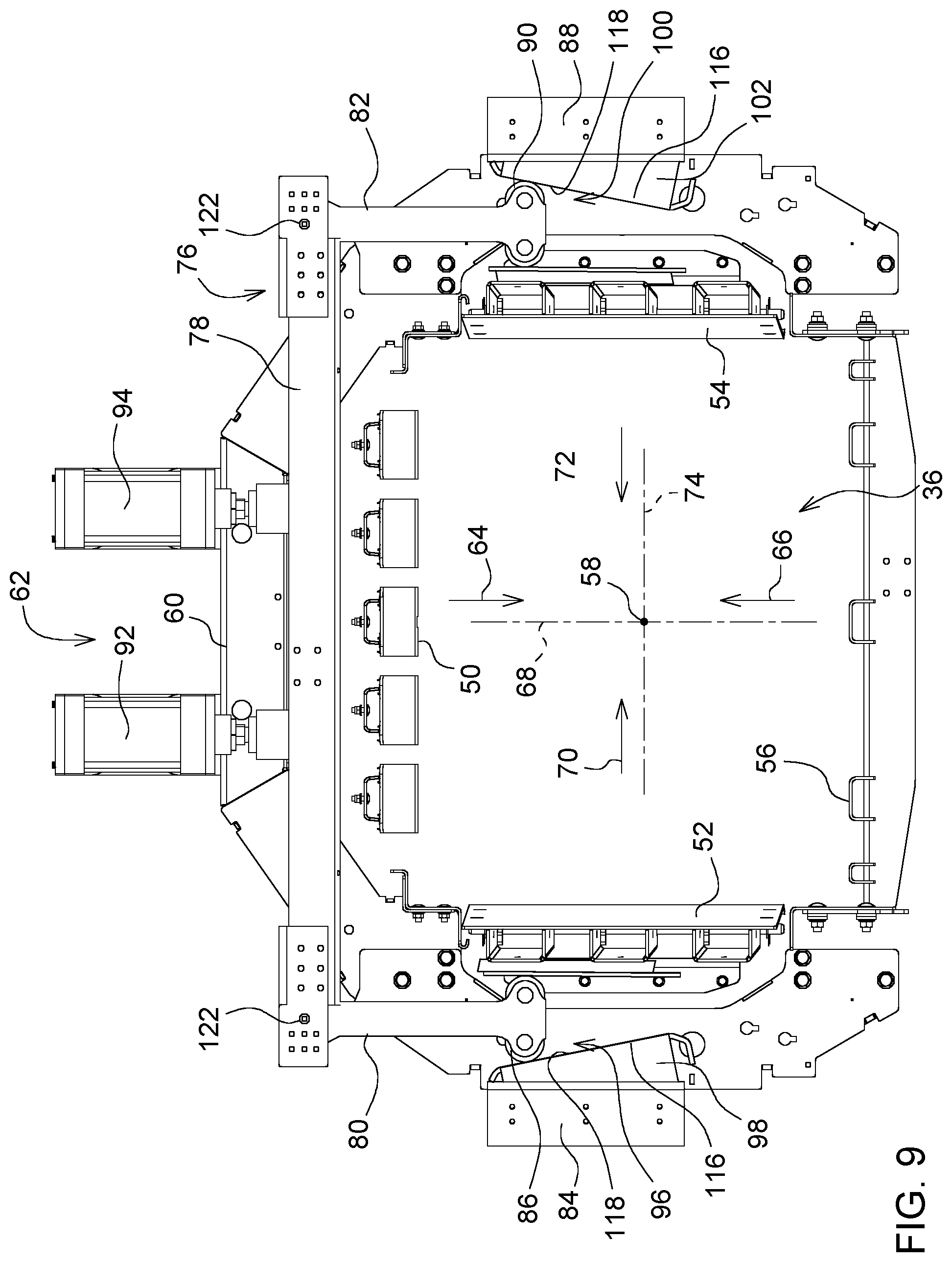 Patent US12137637 Figure 9 – Panel compression system for baler implement