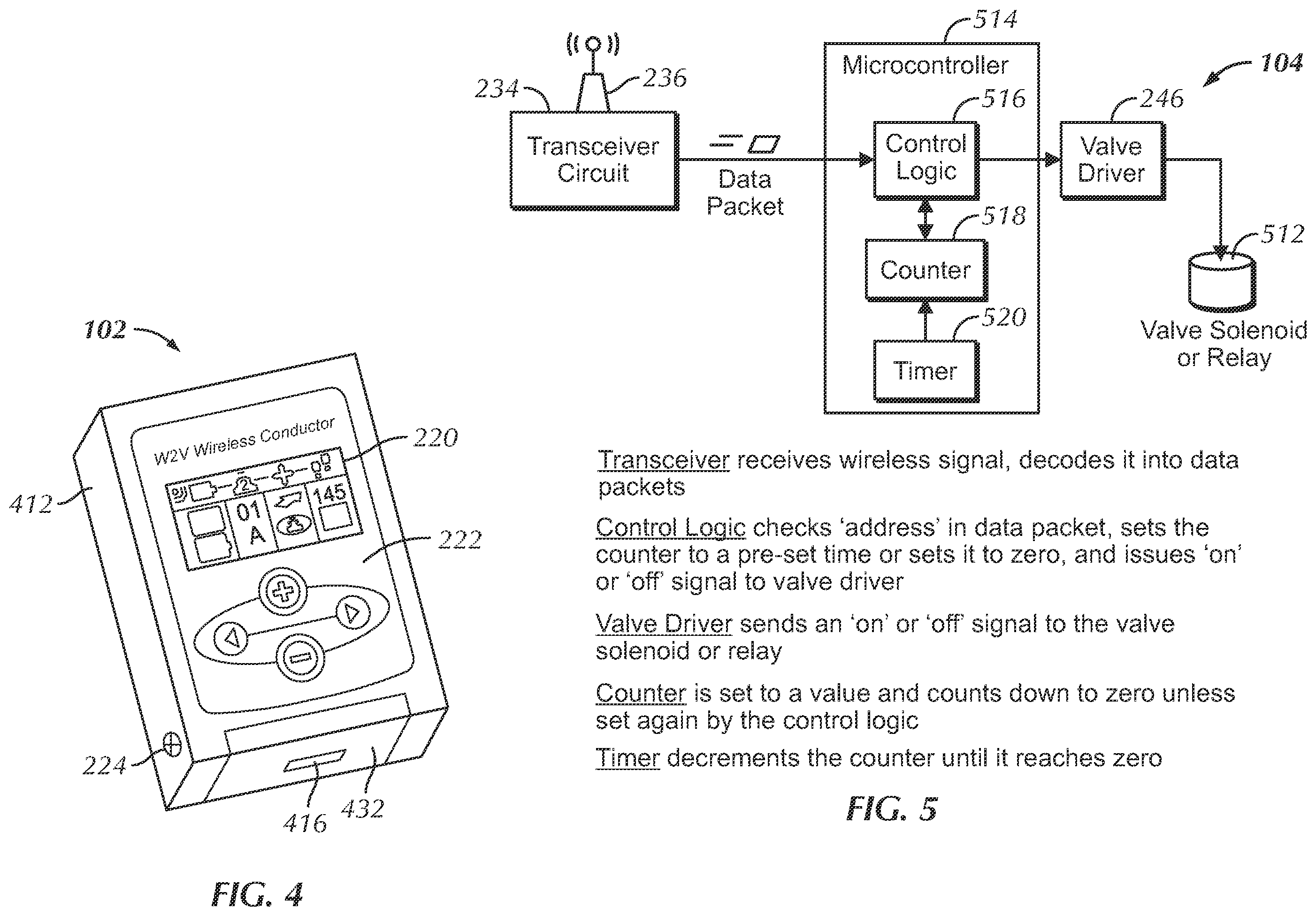 Patent US12137639 Figure 4 – Wireless irrigation control