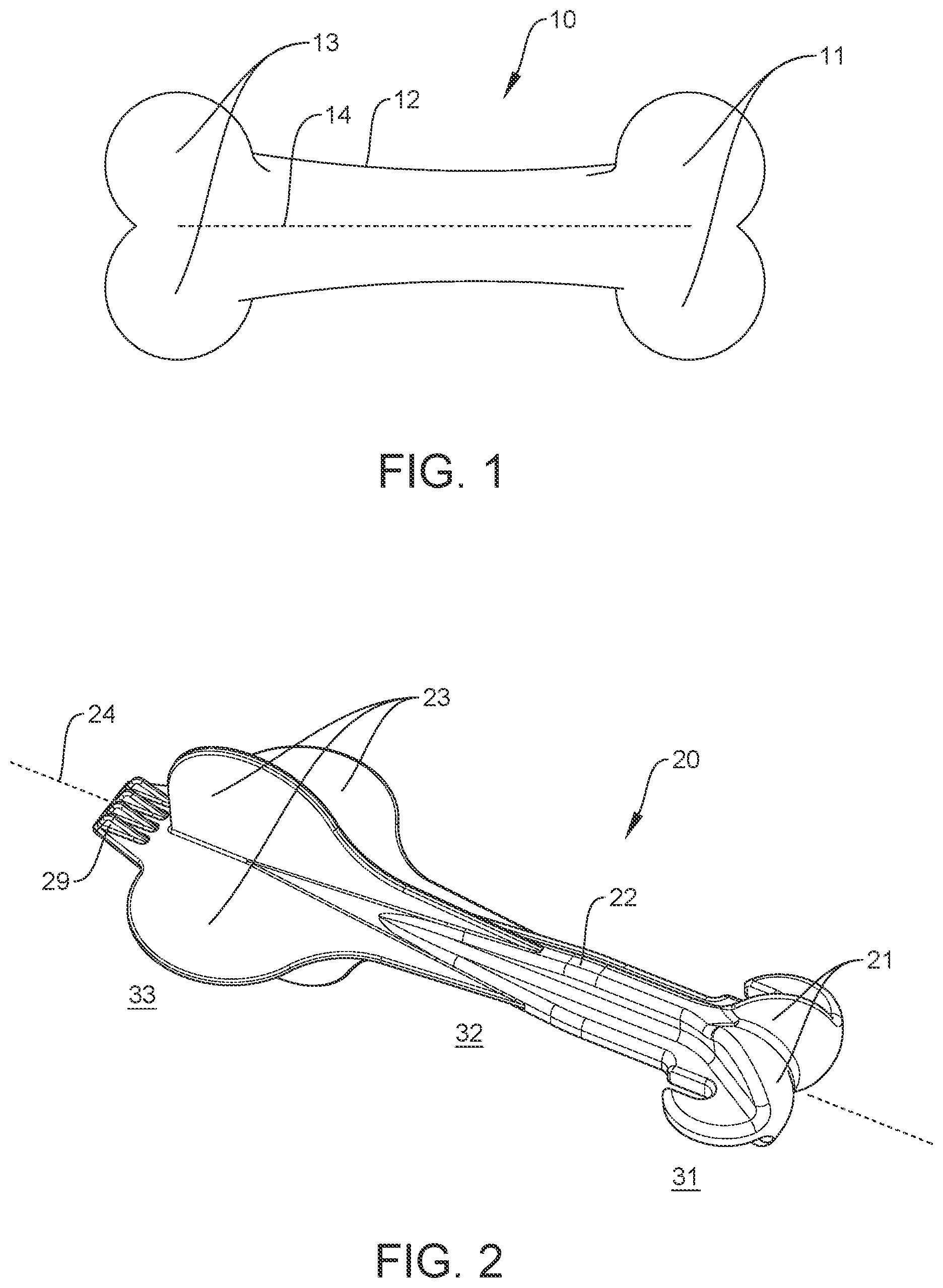 Patent US12137670 Figure 1 – Dog bone shaped projectile and slingshot