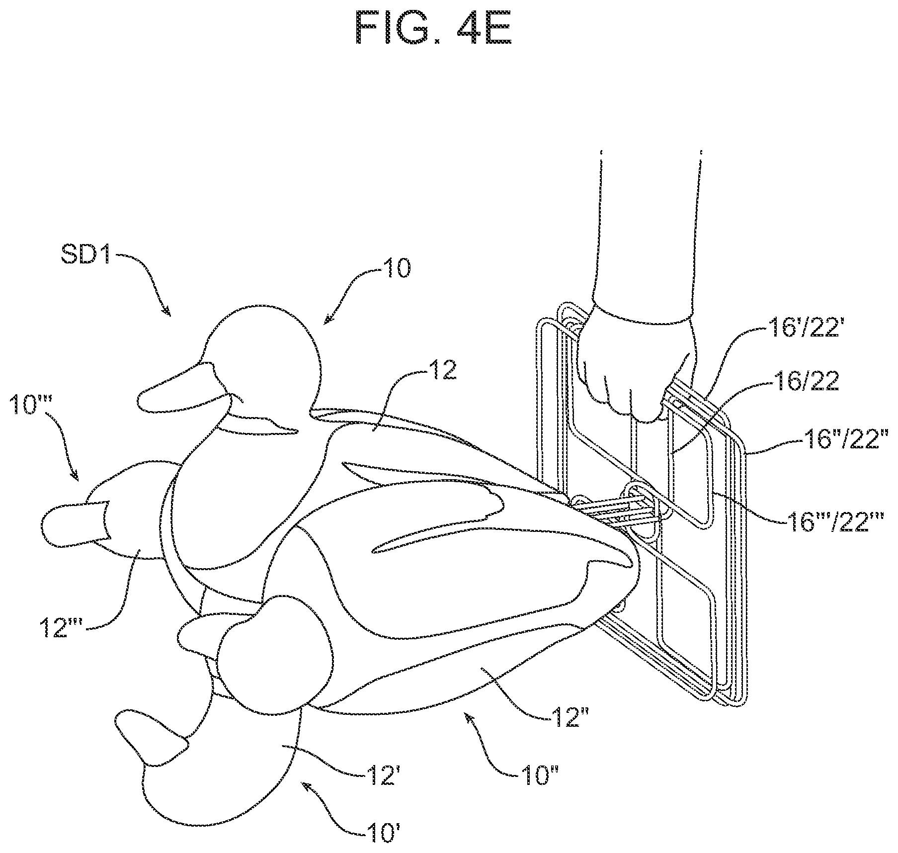 Patent US12137680 Figure 10 – Method of carrying a plurality of duck decoys