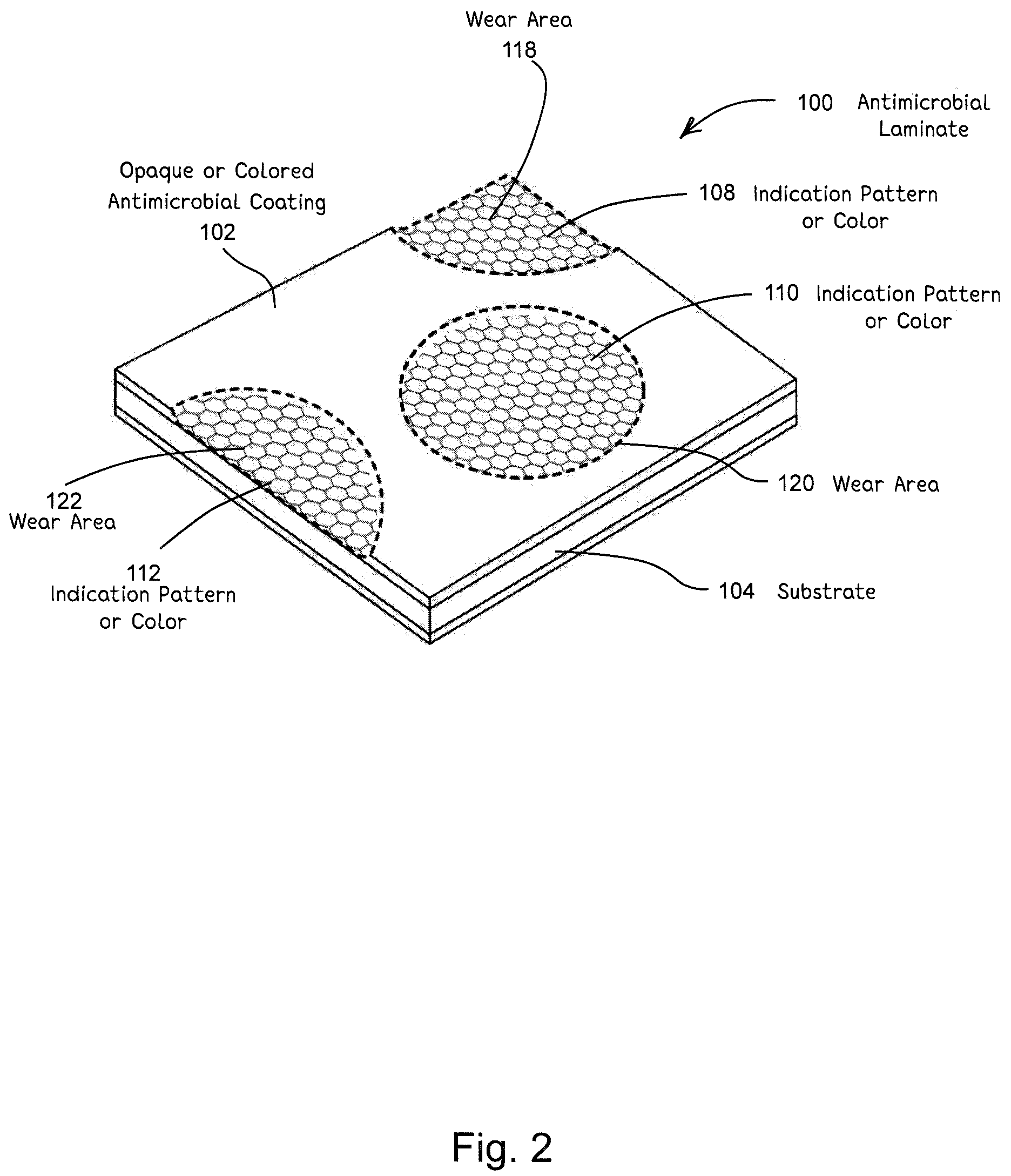 Patent US12137685 Figure 2 – Antimicrobial laminates and coatings indicating efficacy
