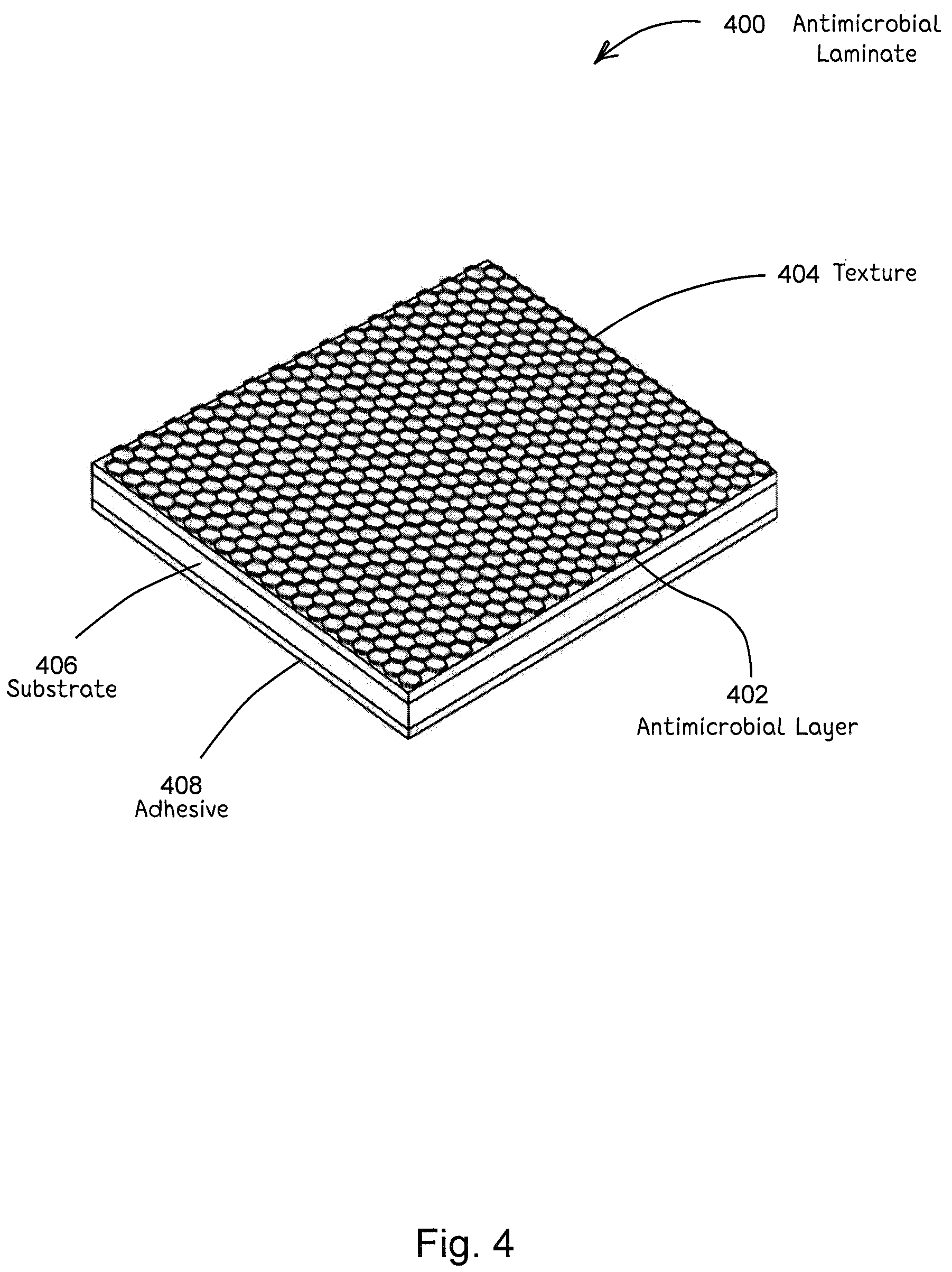 Patent US12137685 Figure 4 – Antimicrobial laminates and coatings indicating efficacy