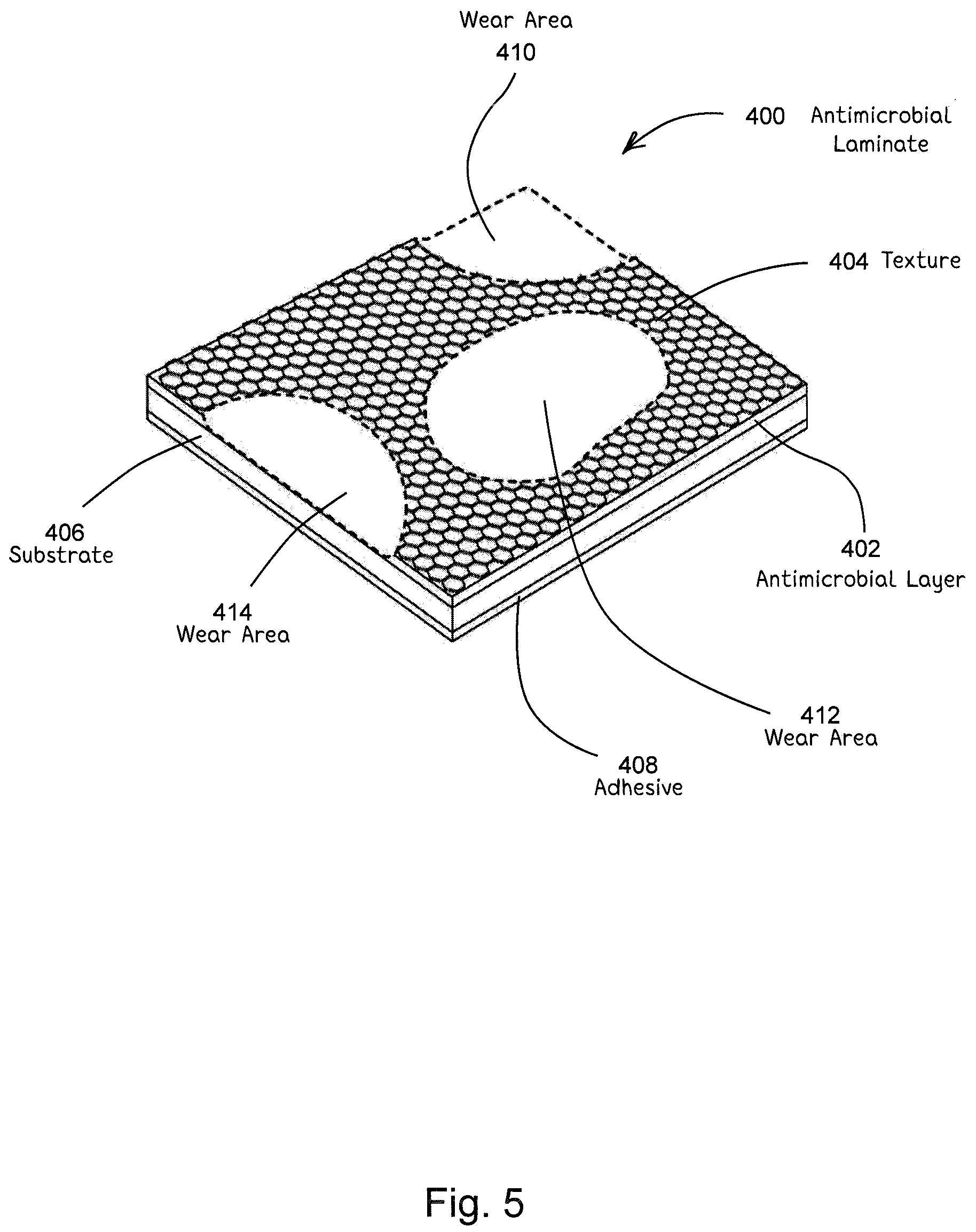 Patent US12137685 Figure 5 – Antimicrobial laminates and coatings indicating efficacy