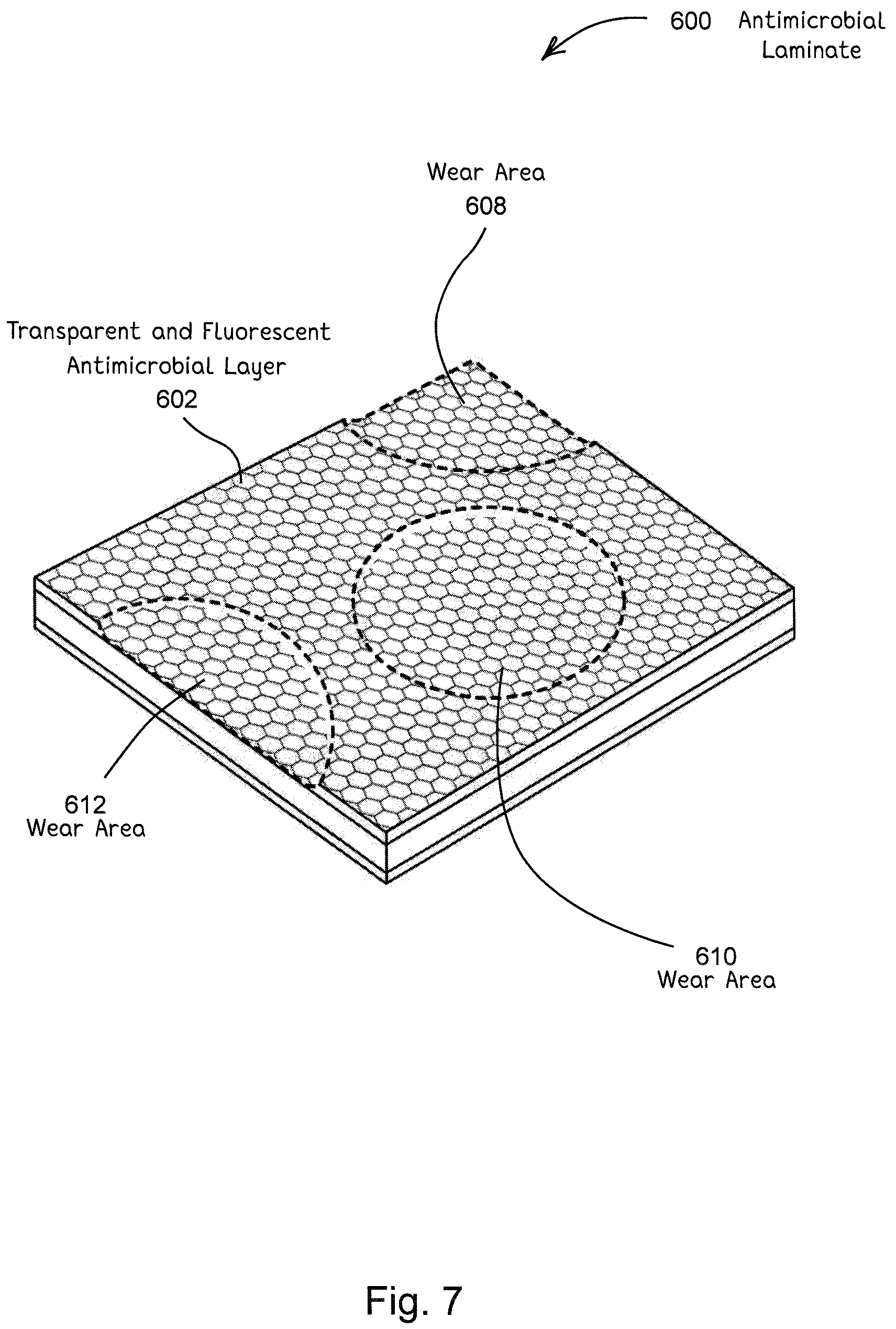 Patent US12137685 Figure 7 – Antimicrobial laminates and coatings indicating efficacy