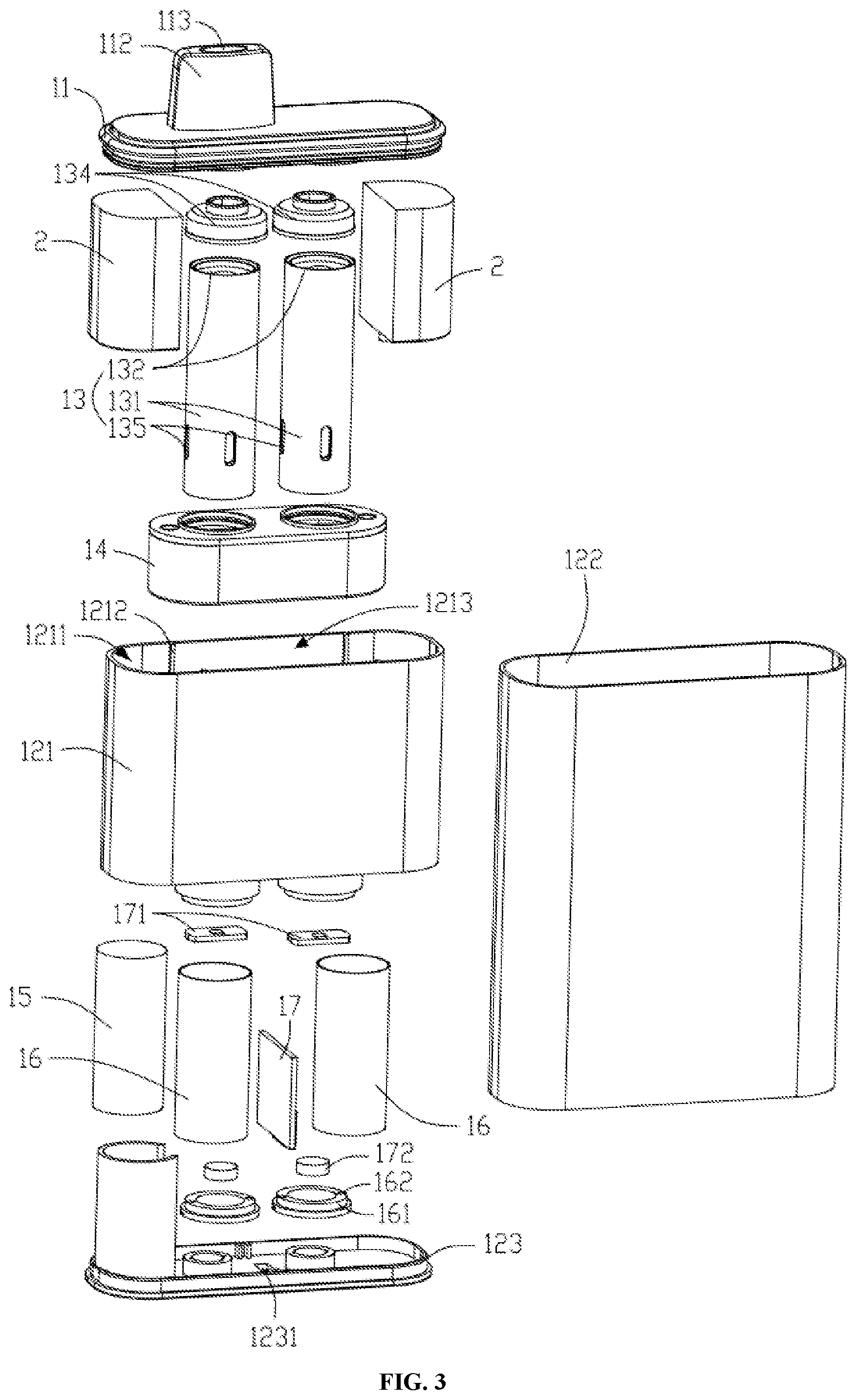Patent US12137736 Figure 3 – Electronic cigarette having a plurality of e-liquid storage bins