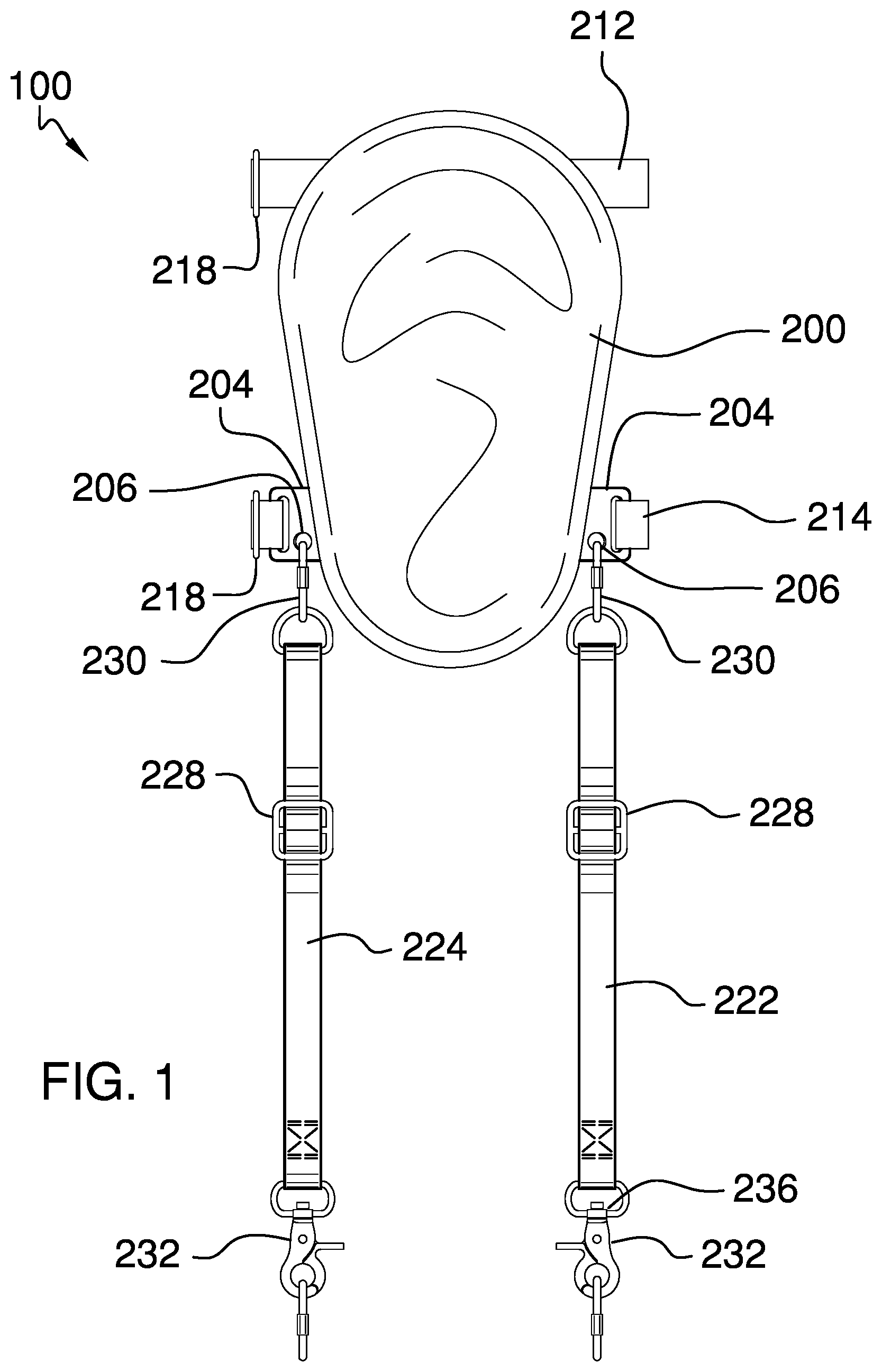 Patent US12137758 Figure 1 – Knee protection assembly