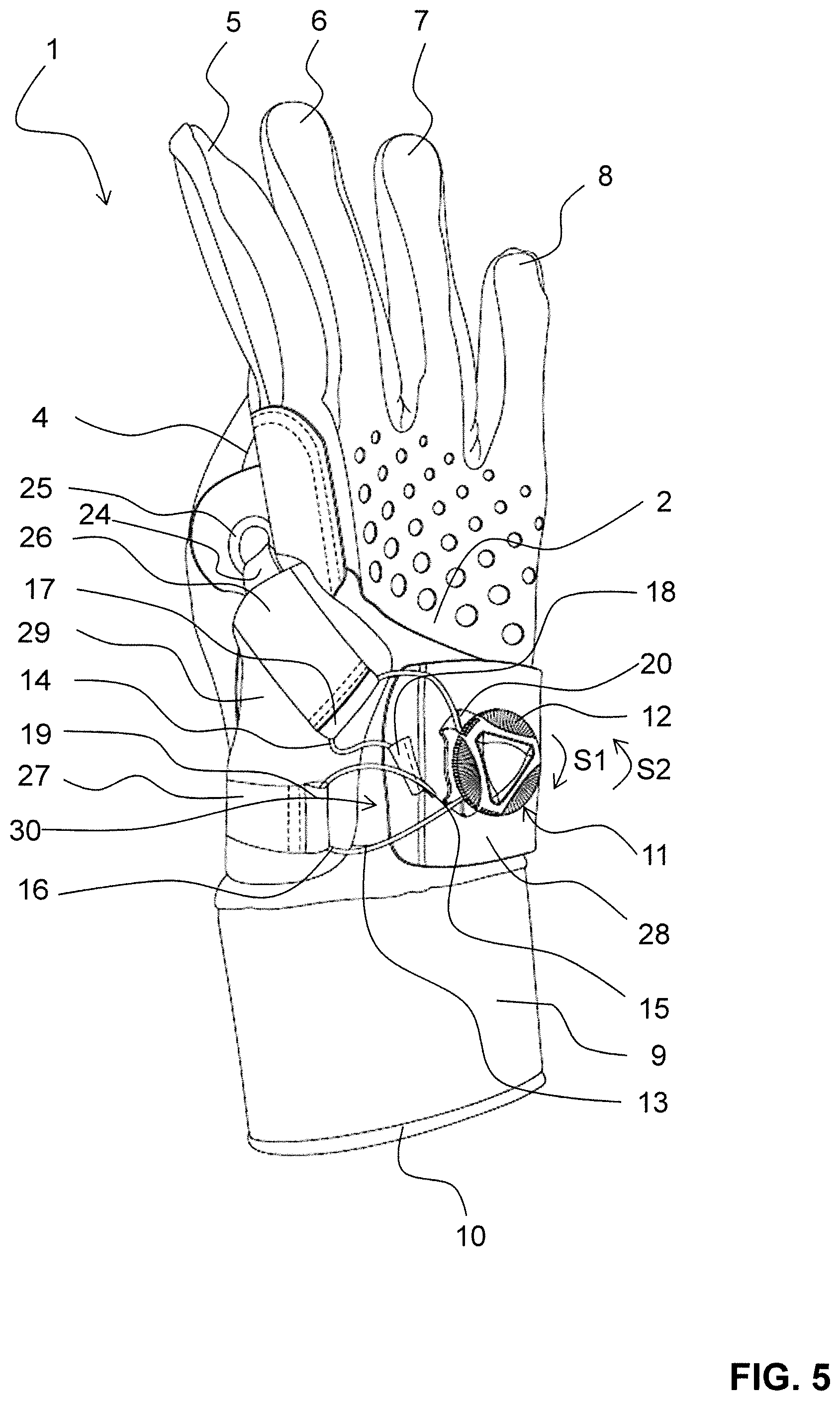Patent US12137760 Figure 5 – Glove with lacing system