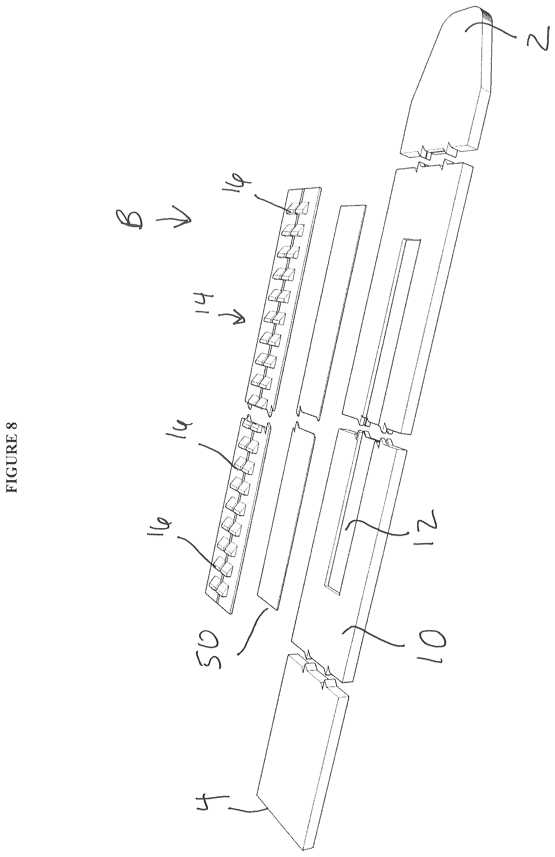Patent US12137761 Figure 8 – Belt including a belt strap free of through holes configured to prevent inadvertent disengagement from a belt buckle