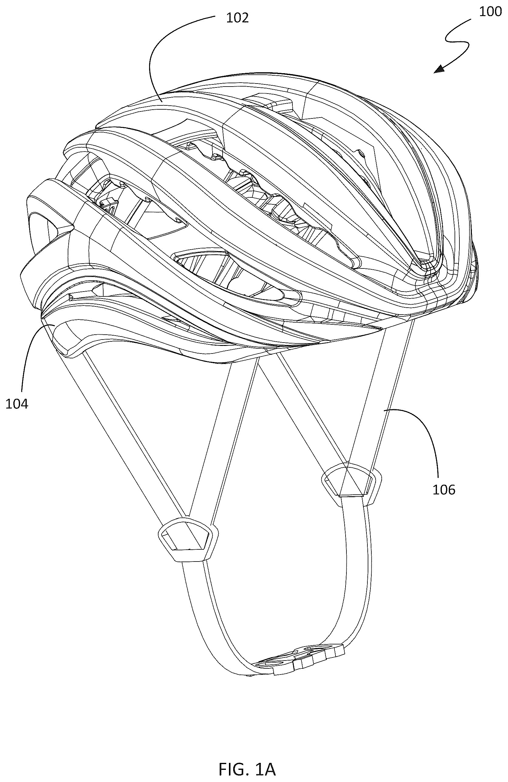 Patent US12137765 Figure 1 – Cycling helmet with rotational impact attenuation