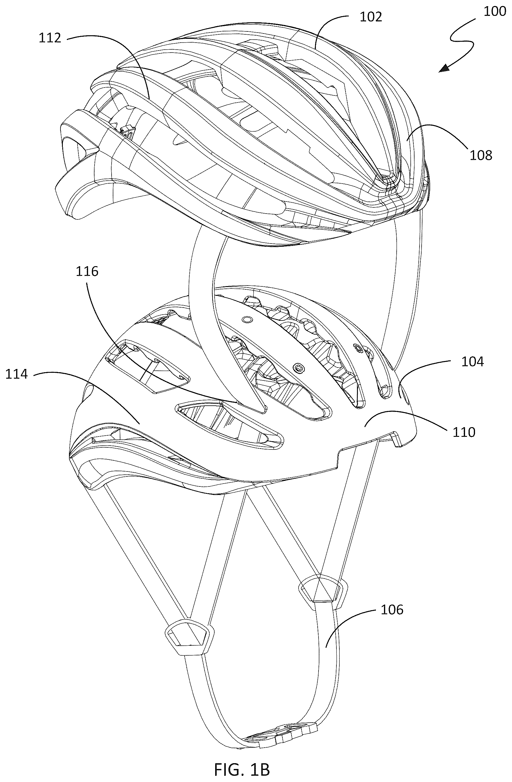 Patent US12137765 Figure 2 – Cycling helmet with rotational impact attenuation