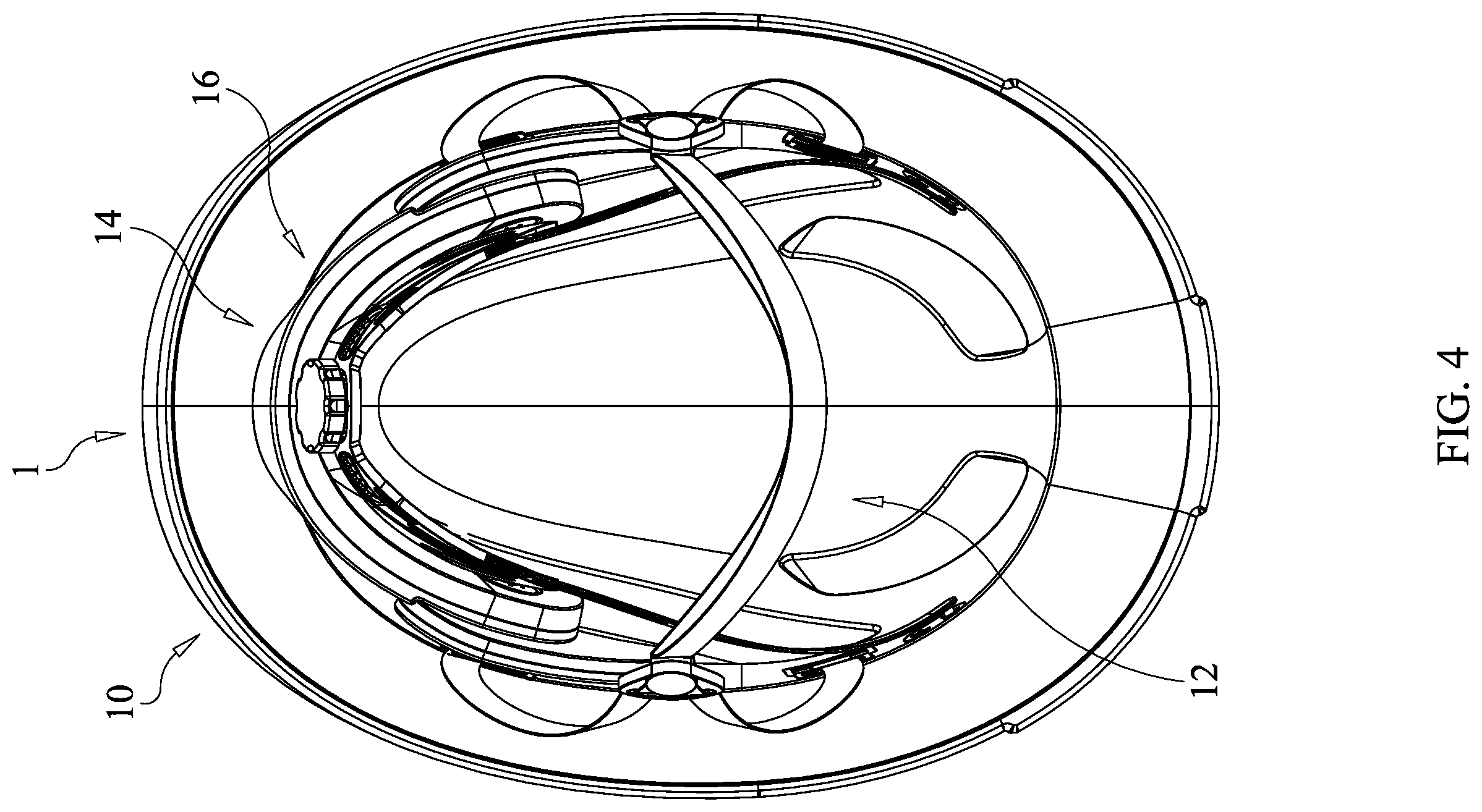 Patent US12137766 Figure 4 – Helmet with adjustable rear hair support