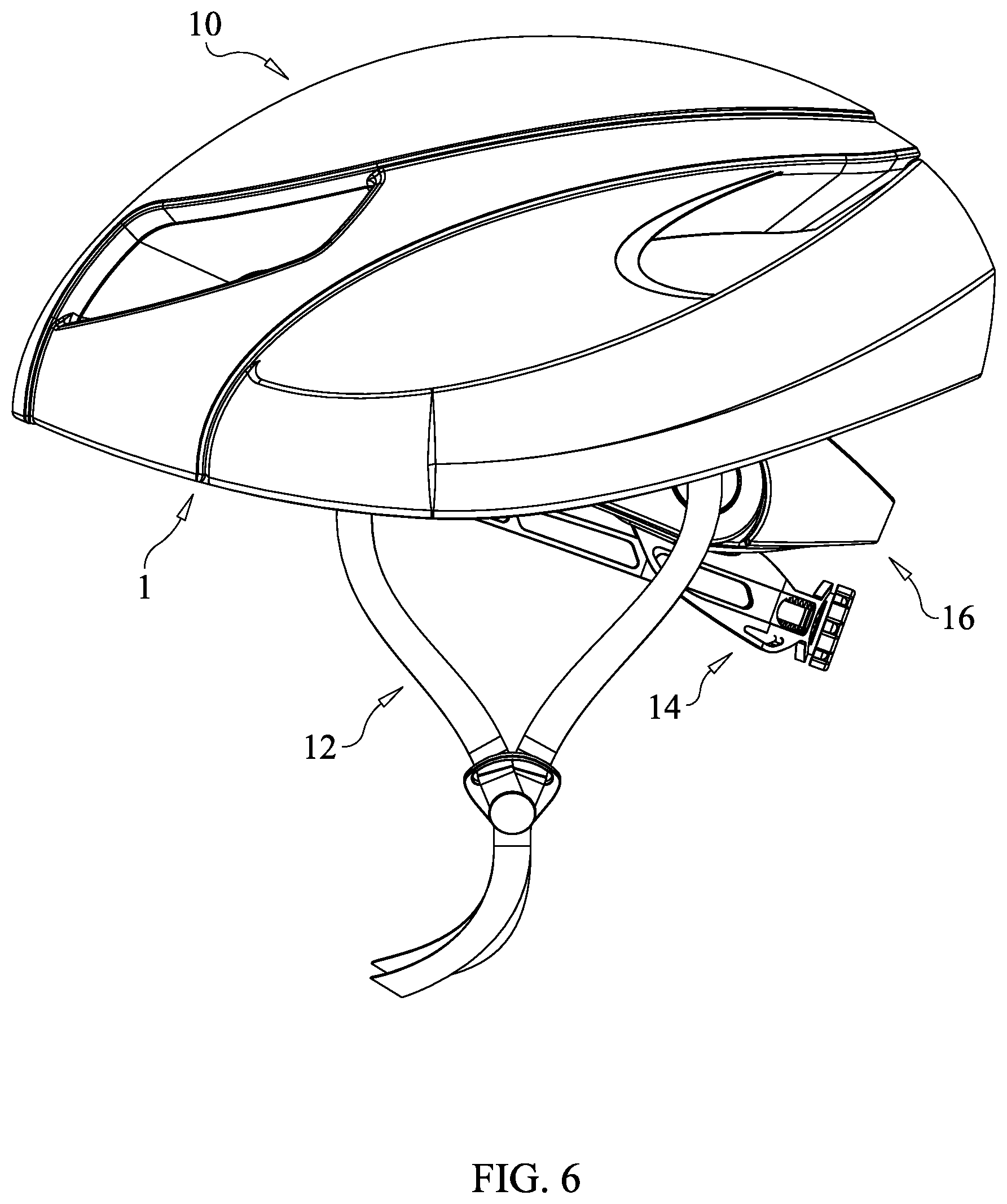 Patent US12137766 Figure 6 – Helmet with adjustable rear hair support