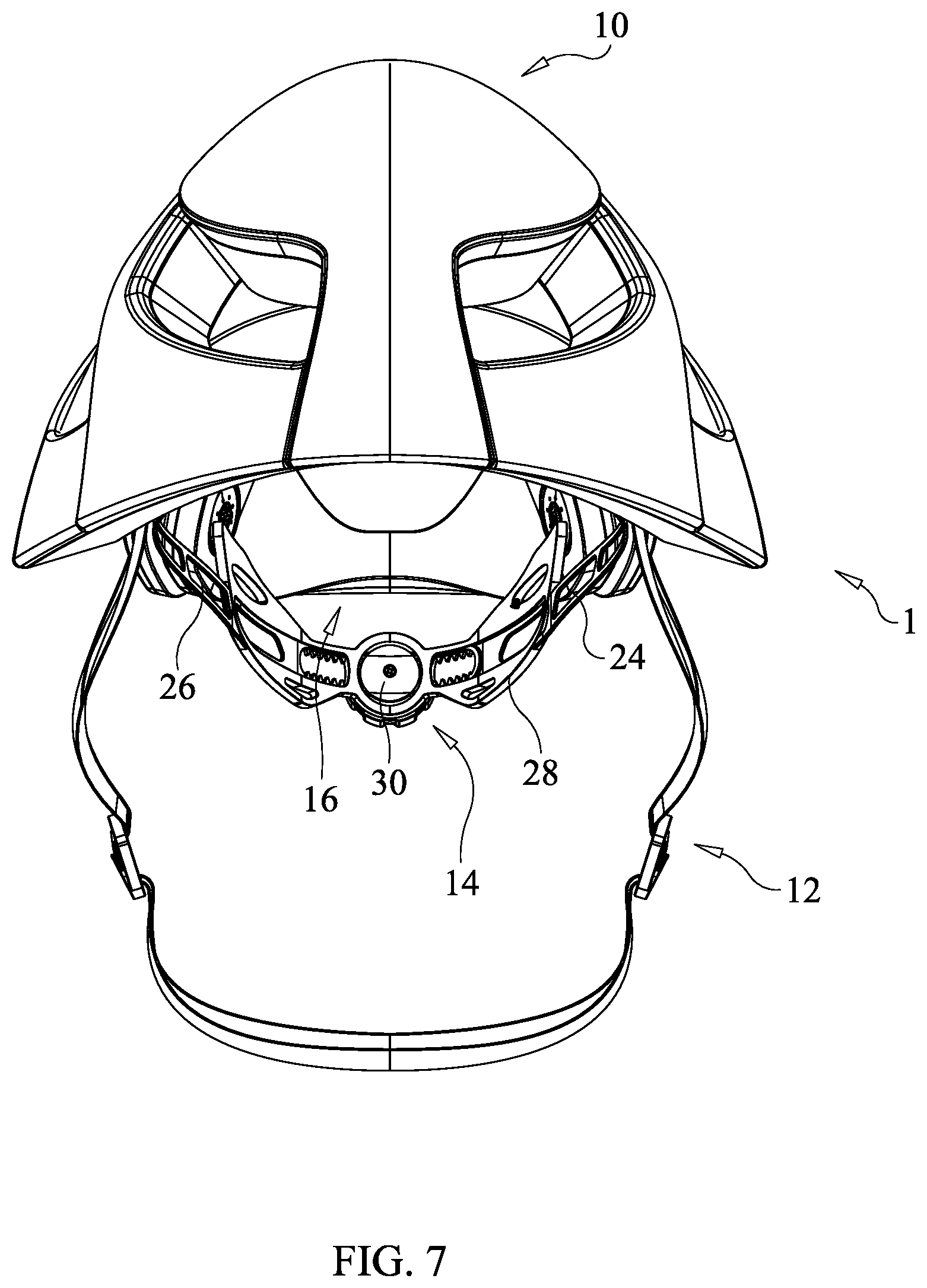 Patent US12137766 Figure 7 – Helmet with adjustable rear hair support
