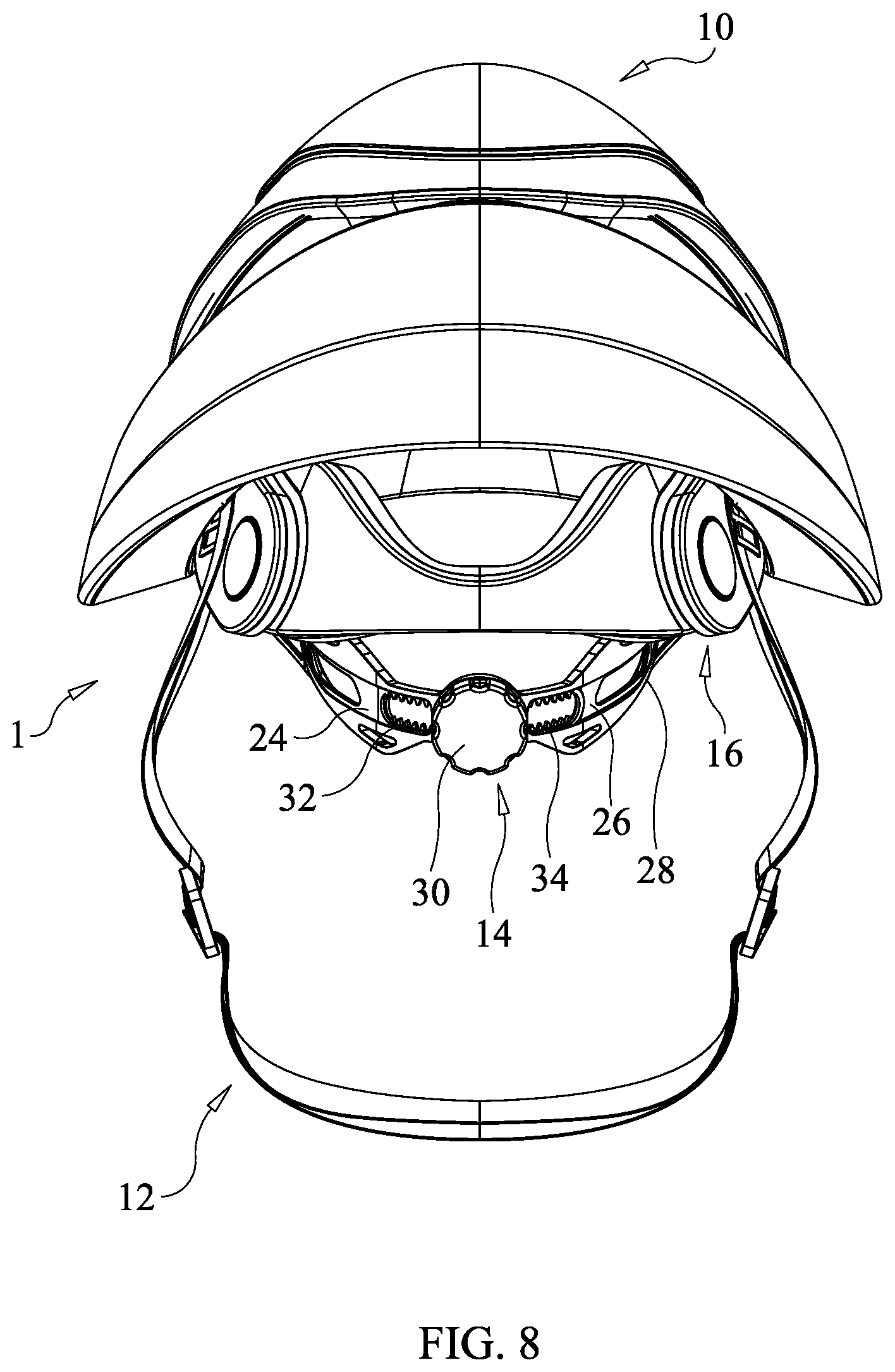 Patent US12137766 Figure 8 – Helmet with adjustable rear hair support