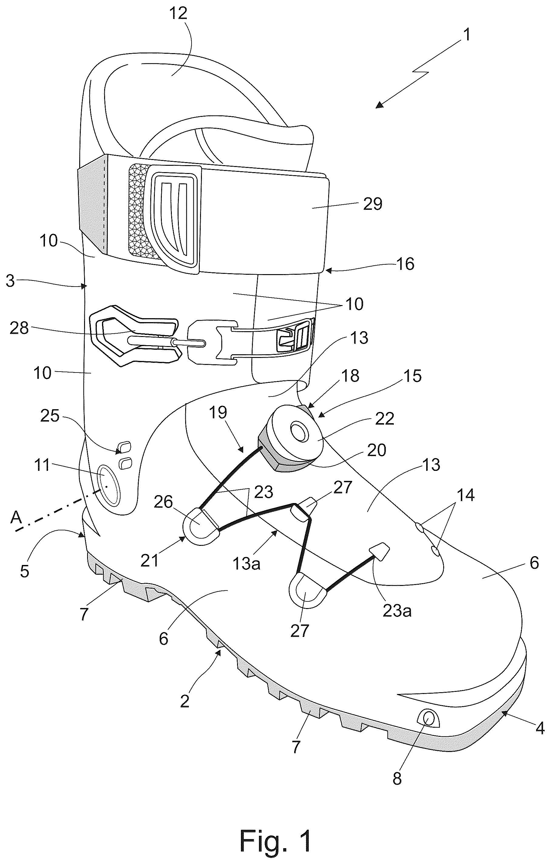 Patent US12137772 Figure 1 – Ski boot
