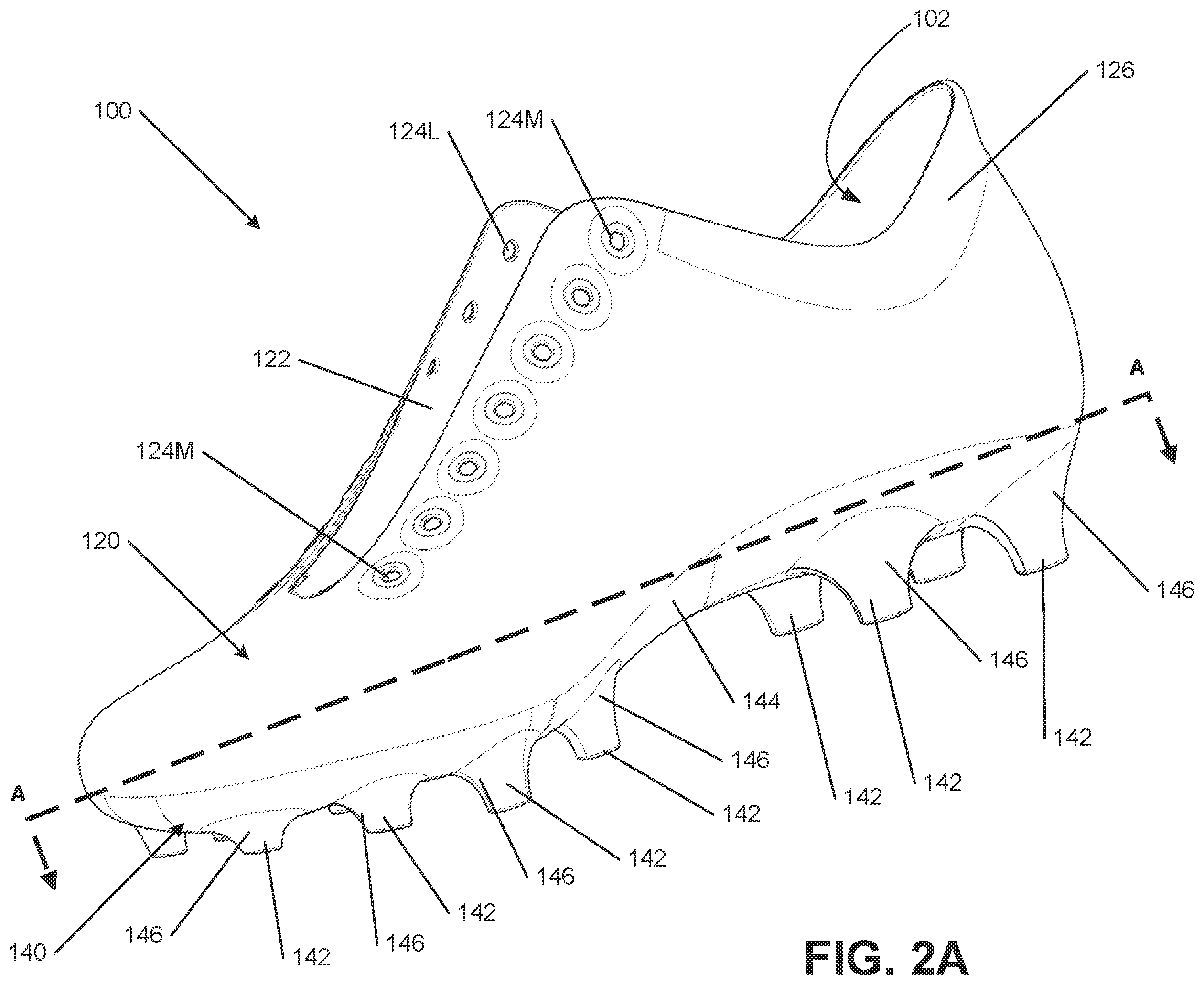 Patent US12137775 Figure 2 – Sole structures and articles of footwear having separate outsole and midsole components