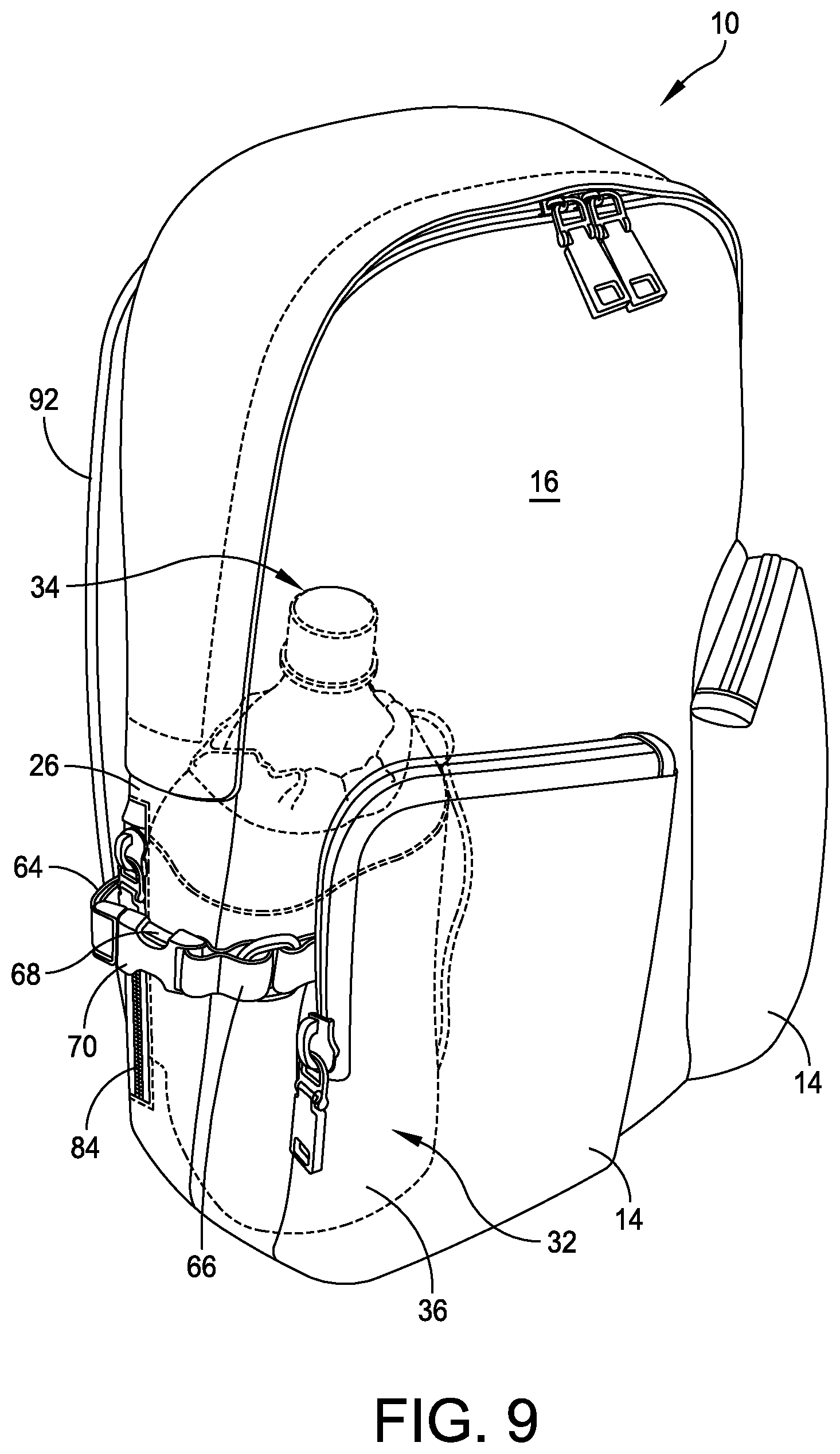 Patent US12137783 Figure 9 – Repositionable bottle holder