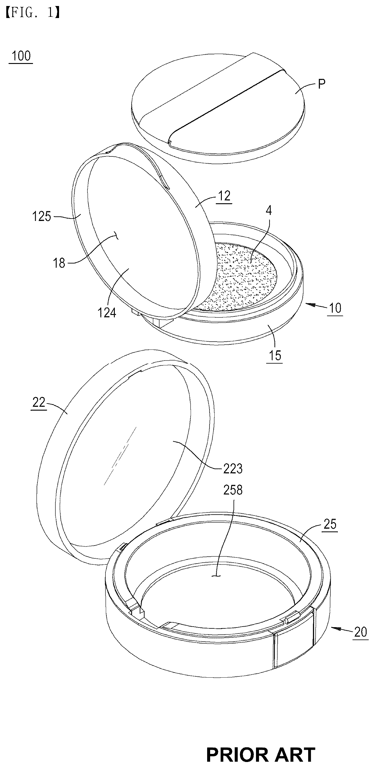 Patent US12137787 Figure 1 – Cosmetic container in which application means having air storage space is embedded