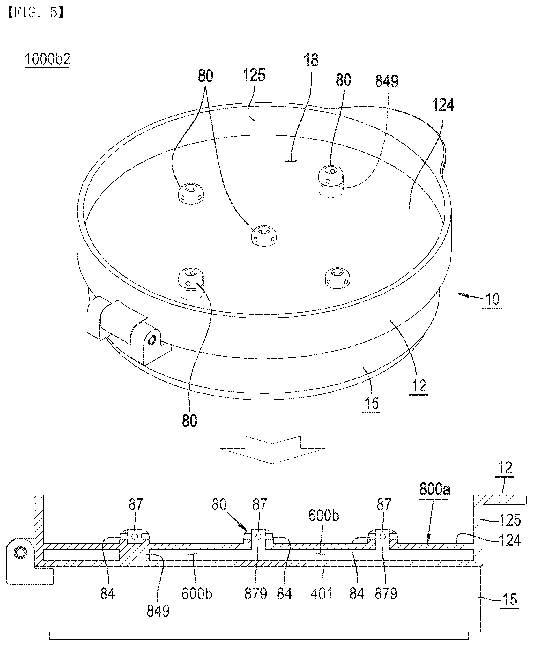 Patent US12137787 Figure 5 – Cosmetic container in which application means having air storage space is embedded