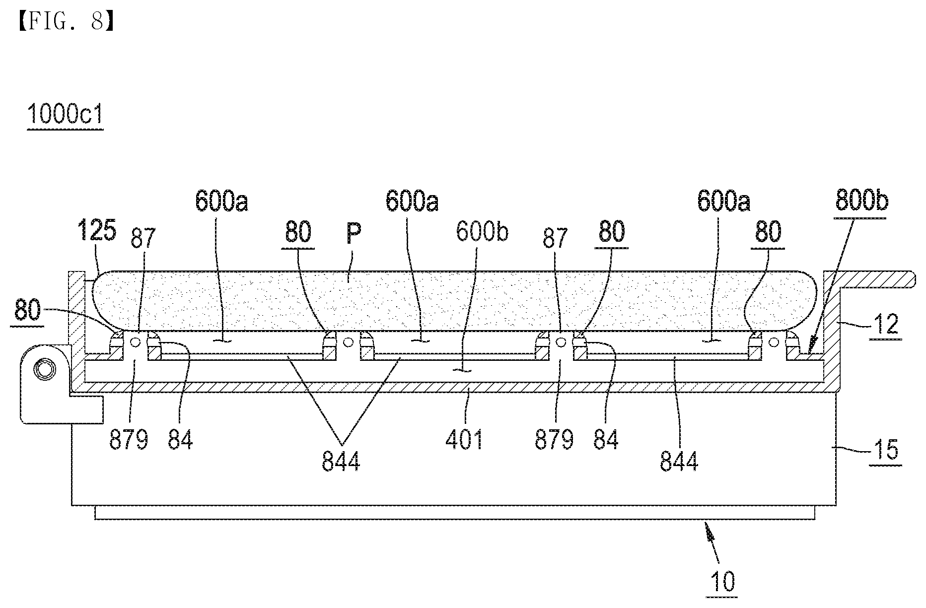 Patent US12137787 Figure 8 – Cosmetic container in which application means having air storage space is embedded