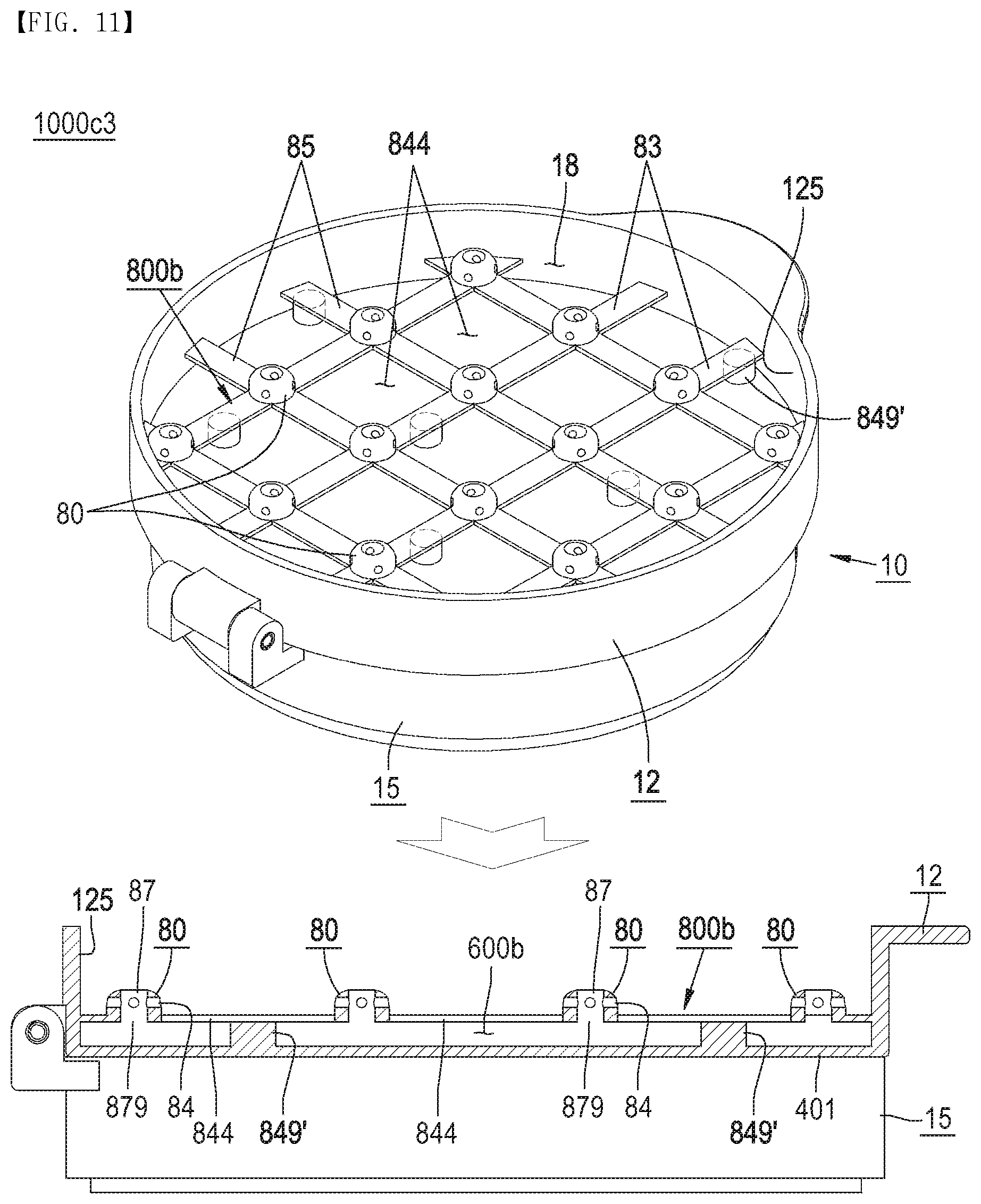 Patent US12137787 Figure 11 – Cosmetic container in which application means having air storage space is embedded