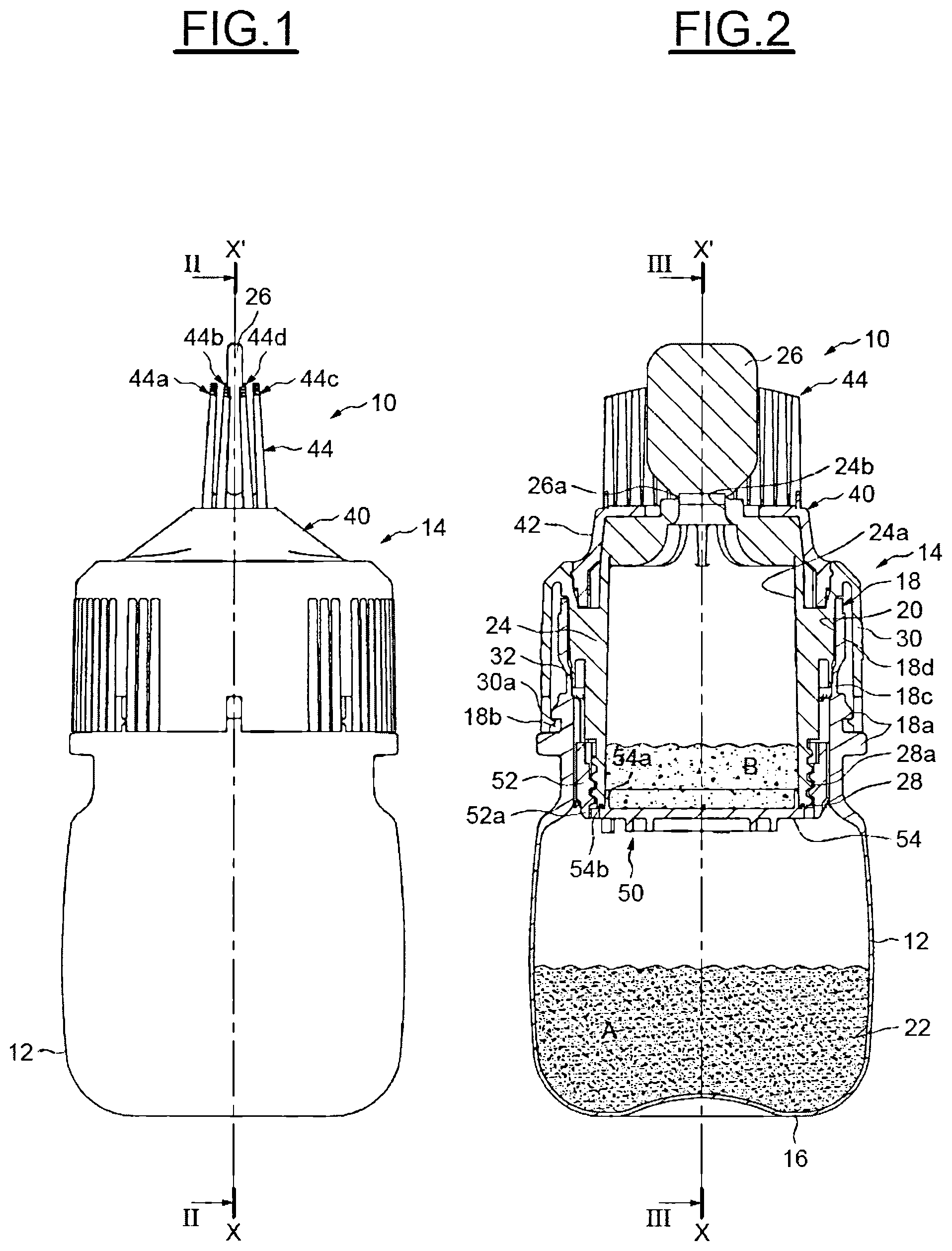 Patent US12137788 Figure 1 – Device for packaging and dispensing a product having inclined elastically deformable teeth