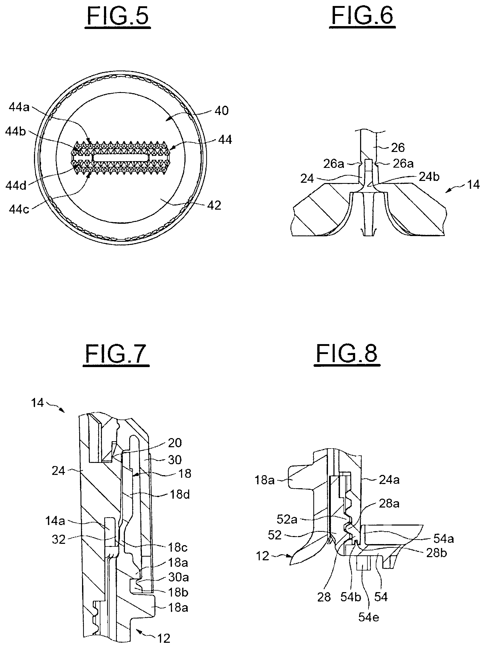 Patent US12137788 Figure 3 – Device for packaging and dispensing a product having inclined elastically deformable teeth