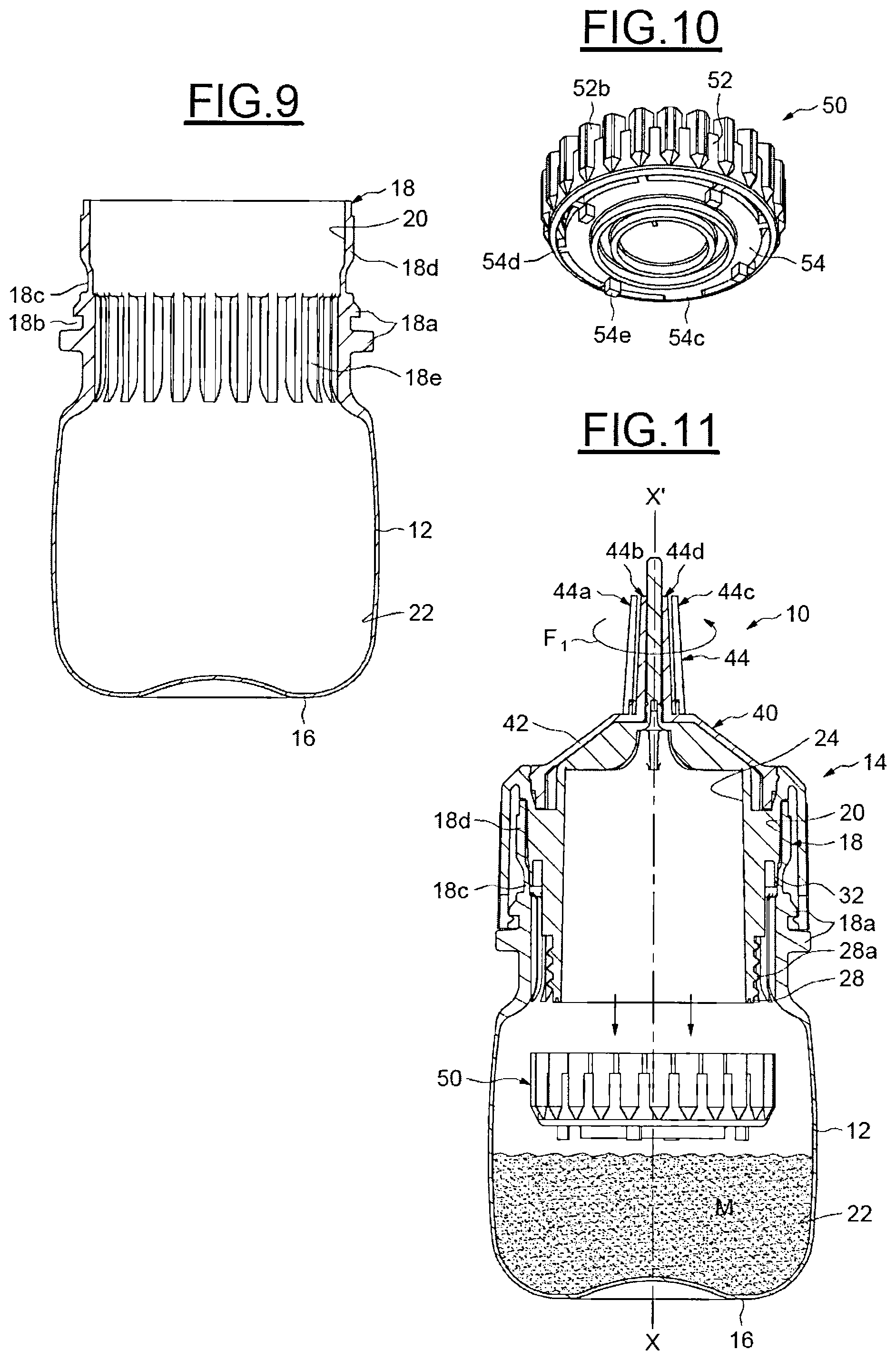 Patent US12137788 Figure 4 – Device for packaging and dispensing a product having inclined elastically deformable teeth