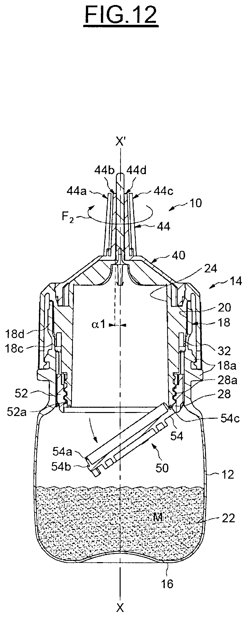 Patent US12137788 Figure 5 – Device for packaging and dispensing a product having inclined elastically deformable teeth