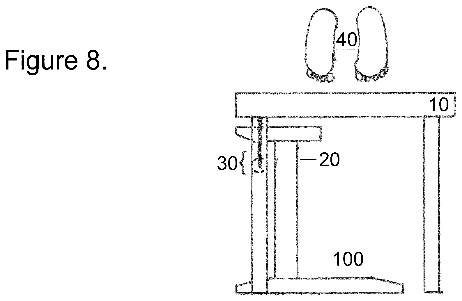 Patent US12137803 Figure 5 – Force transfer apparatus for massage and therapeutic bodywork table