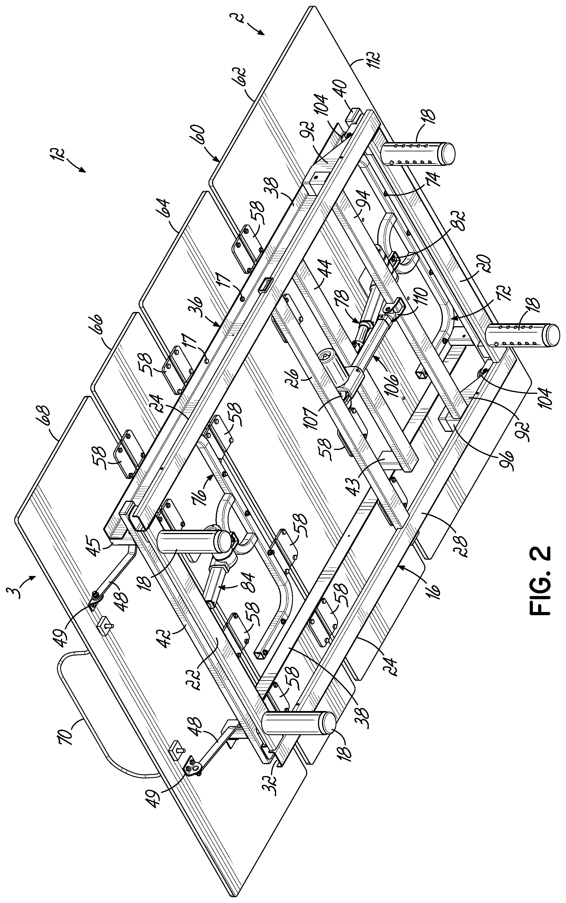 Patent US12137809 Figure 2 – Adjustable bed base with incline/decline feature
