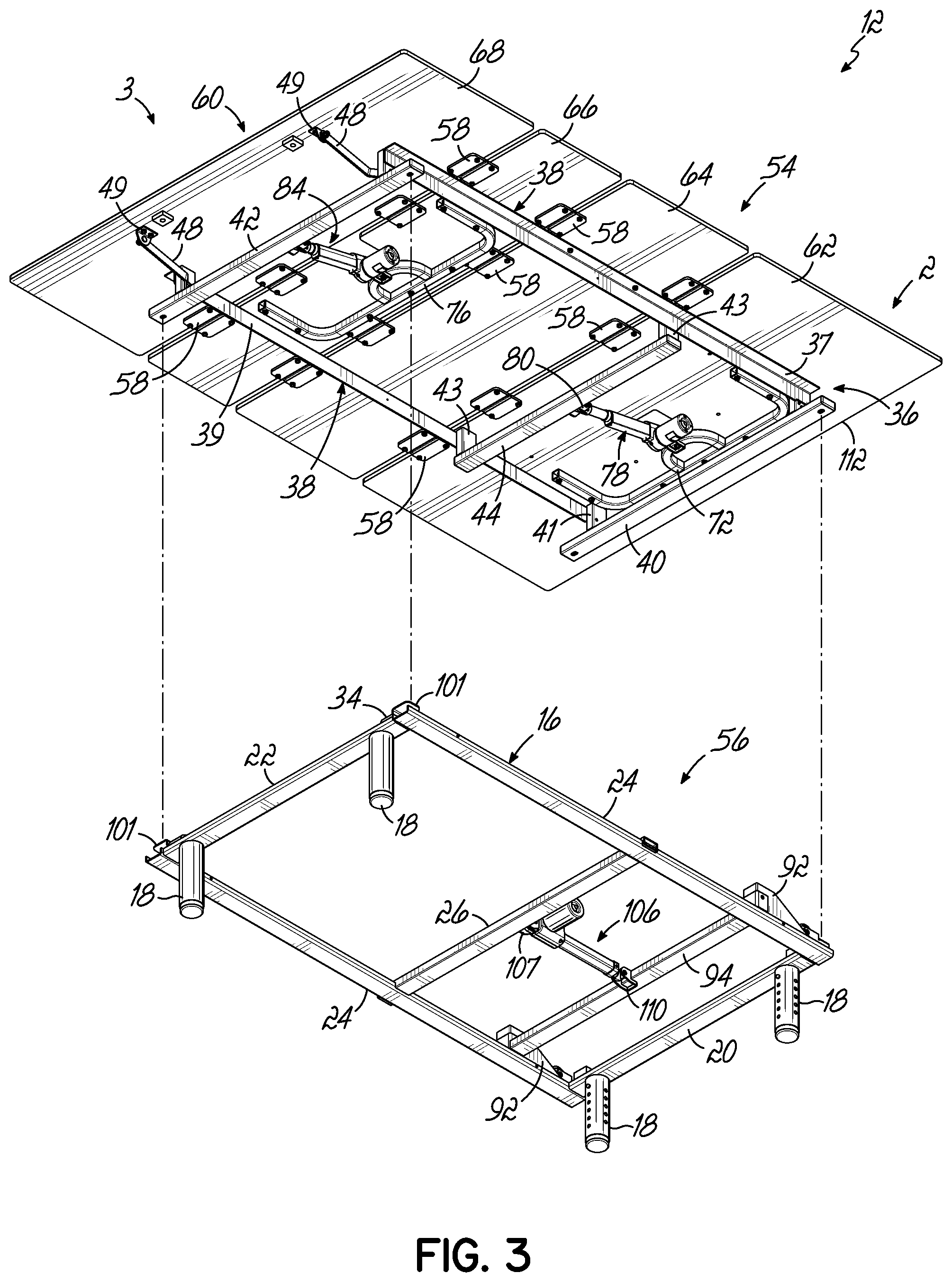 Patent US12137809 Figure 3 – Adjustable bed base with incline/decline feature