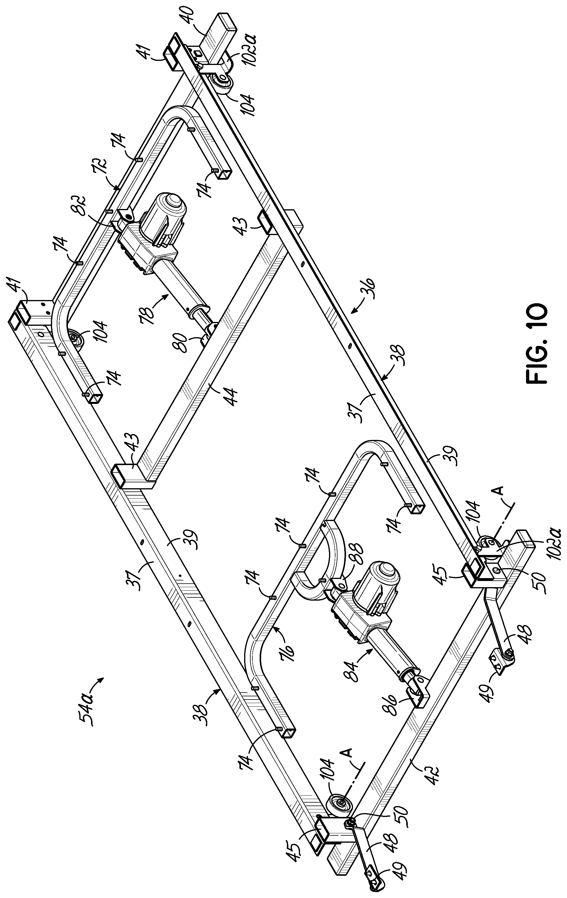 Patent US12137809 Figure 14 – Adjustable bed base with incline/decline feature